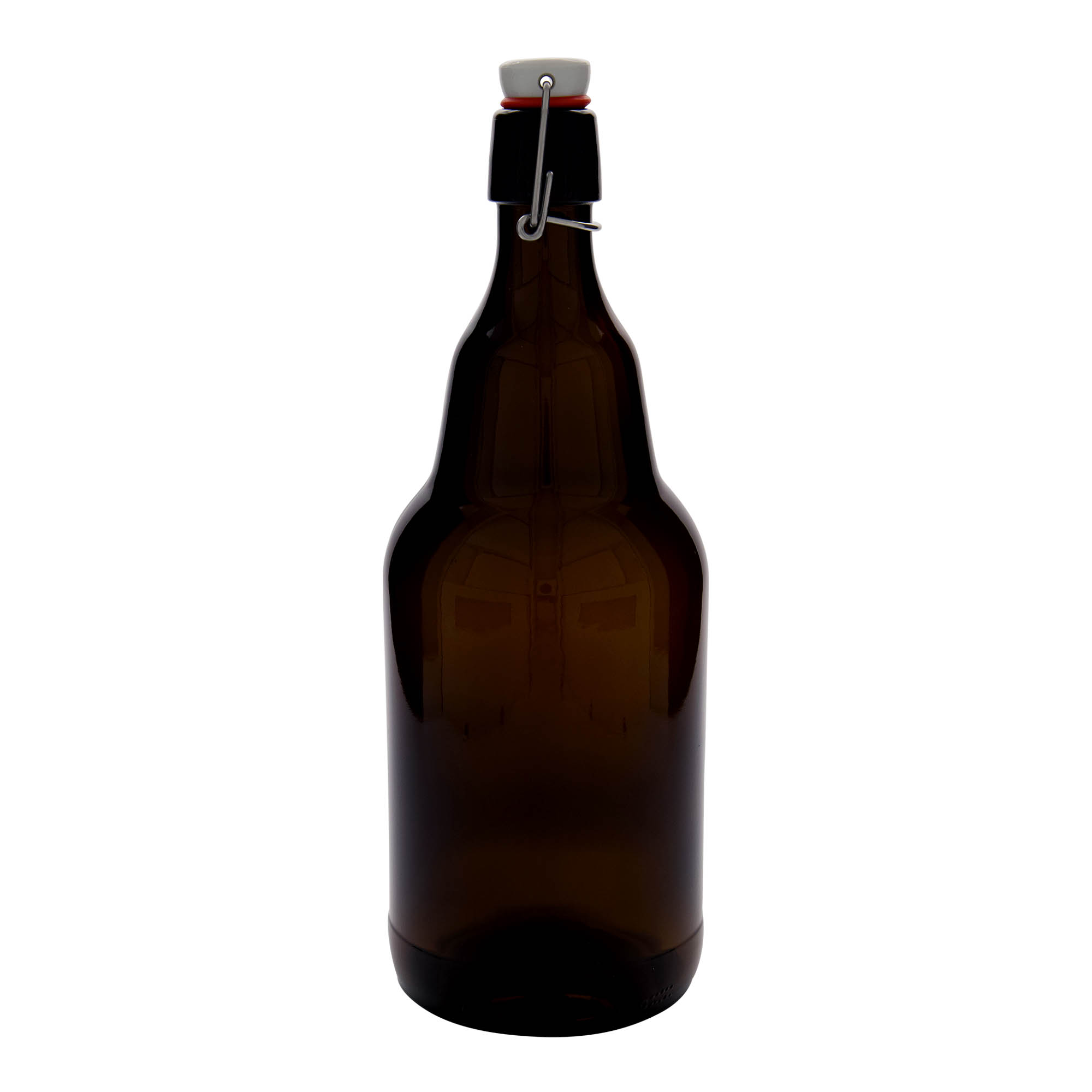 2.000 ml ölflaska, glas, brun, öppning: patentkork