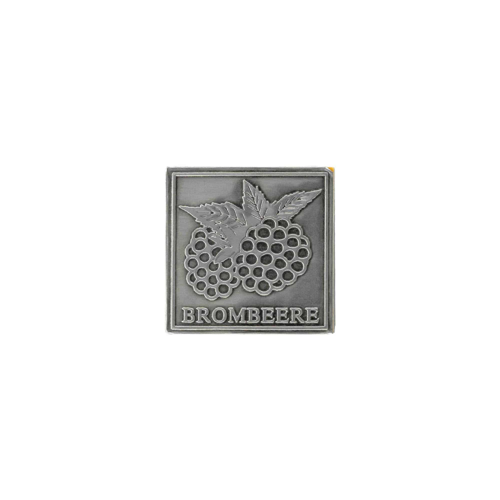 Tennetikett 'Björnbär', kvadratisk, metall, silver