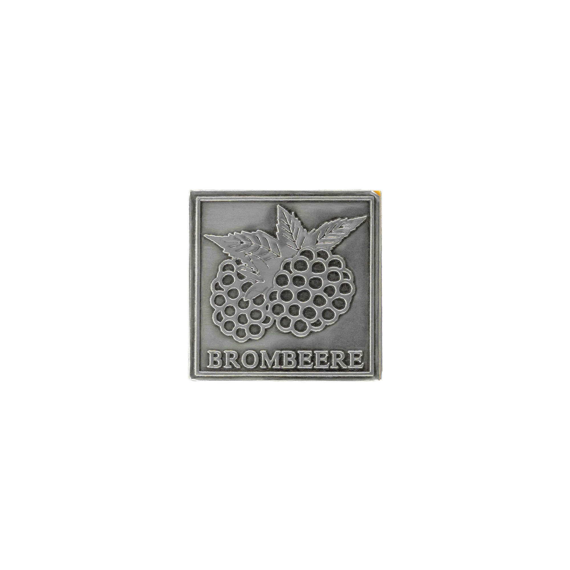 Tennetikett 'Björnbär', kvadratisk, metall, silver