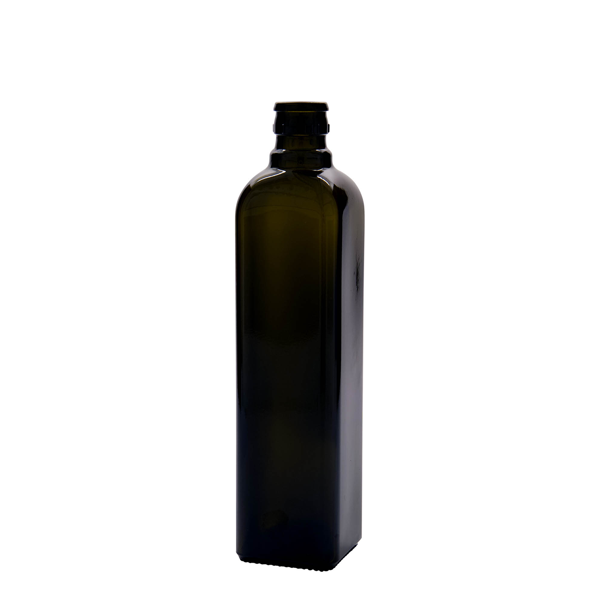 500 ml ättiks-/oljeflaska 'Quadra', glas, kvadratisk, antikgrön, mynning: DOP