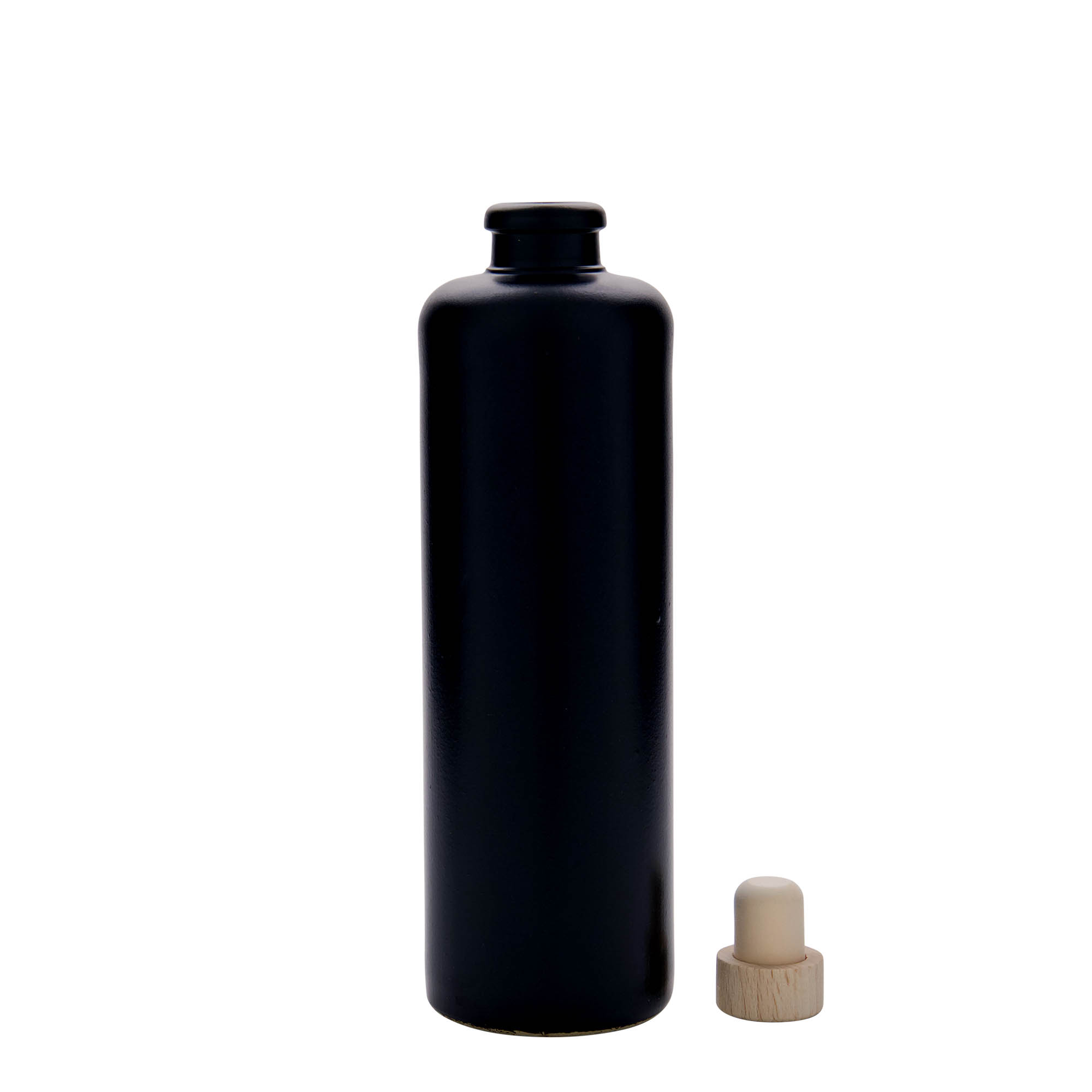 500 ml lerkrus, stengods, svart, mynning: kork