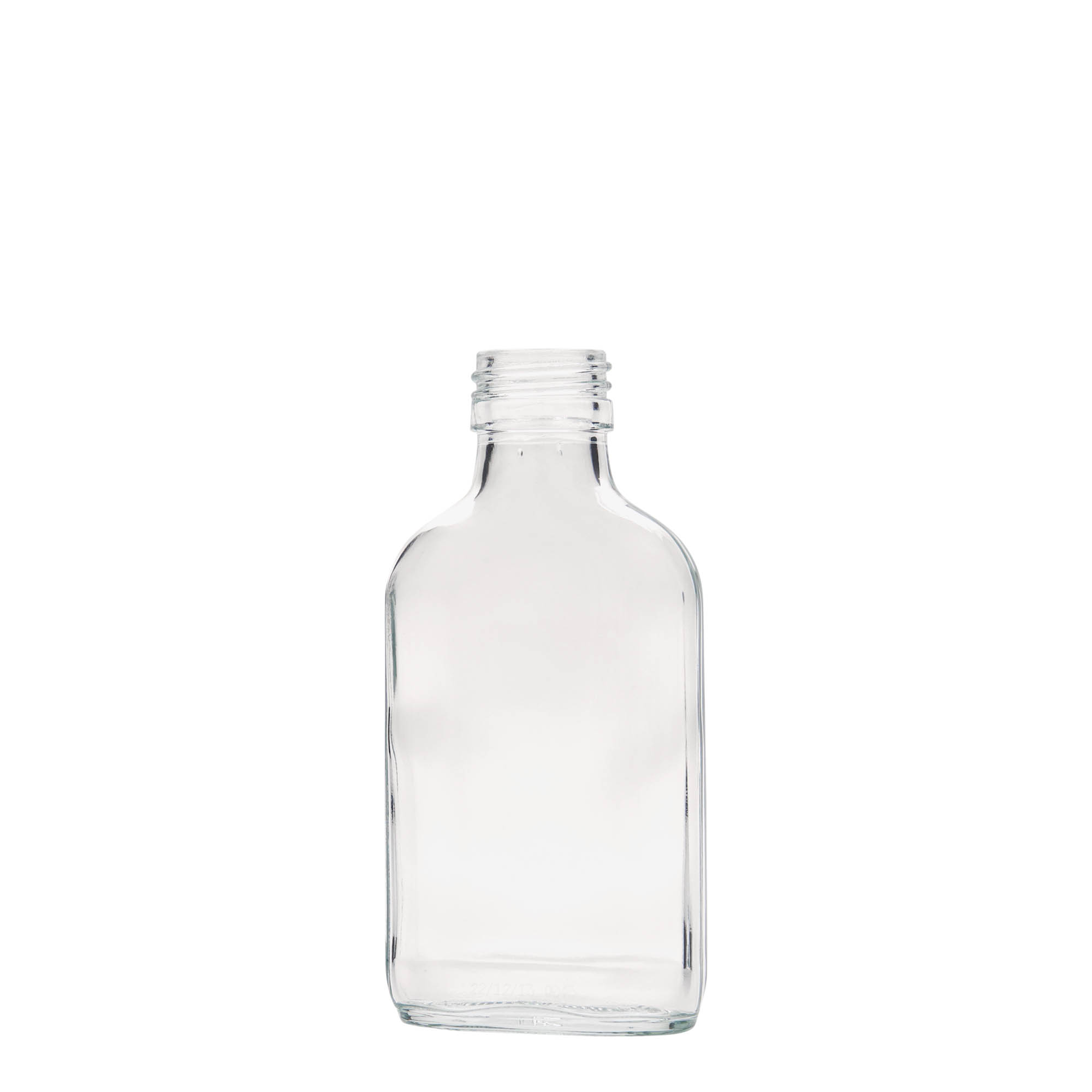 100 ml fickflaska, rektangulär, glas, öppning: PP 28