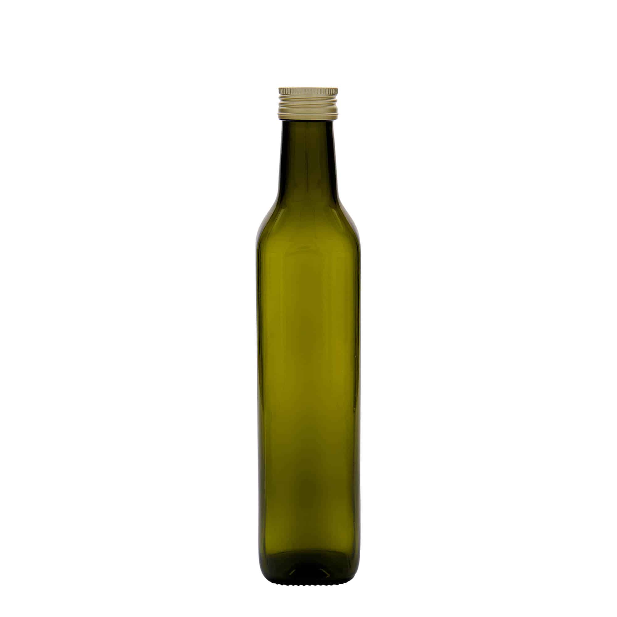500 ml glasflaska 'Marasca', kvadratisk, antikgrön, mynning: PP 31,5