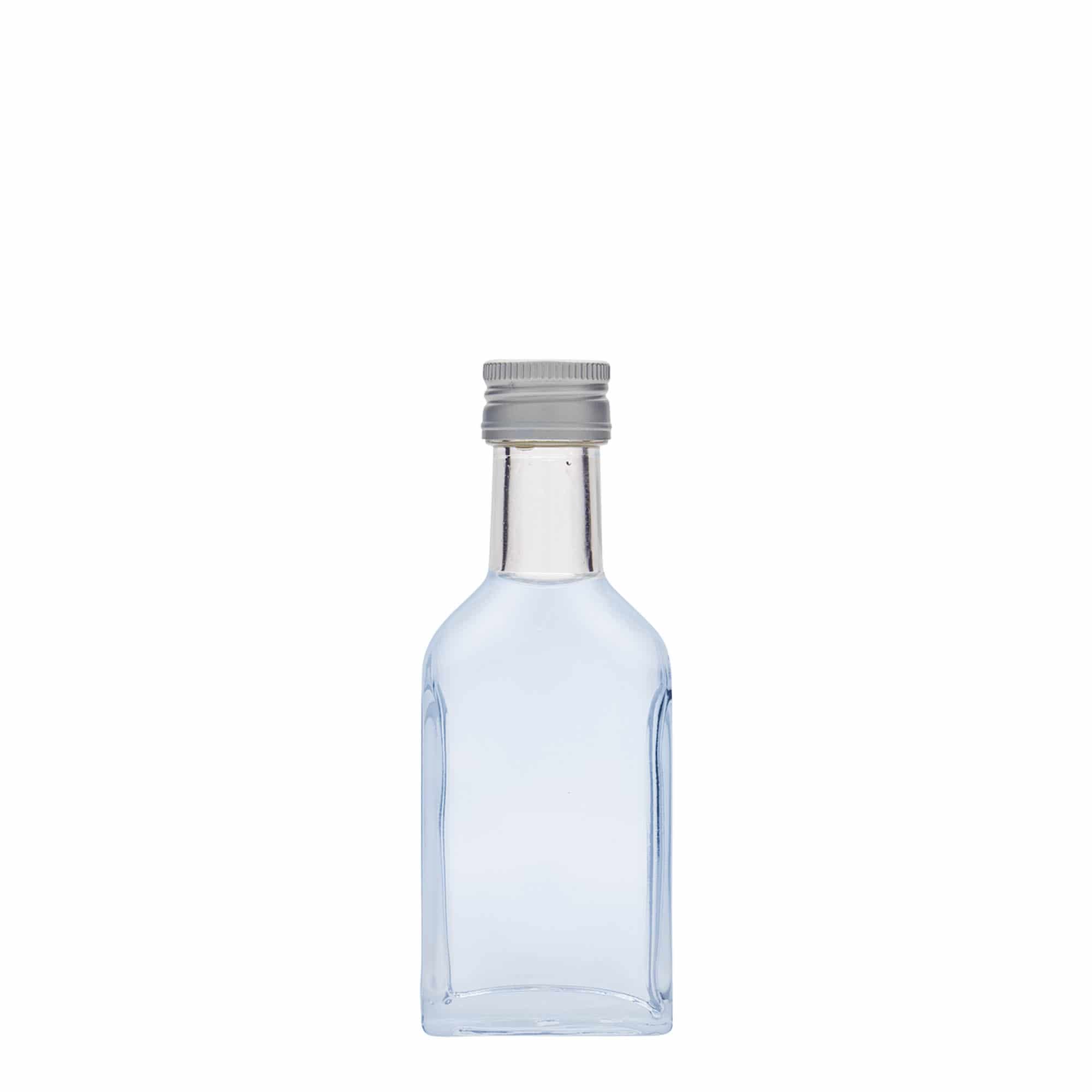 40 ml fickflaska lång hals, rektangulär, glas, öppning: PP 22