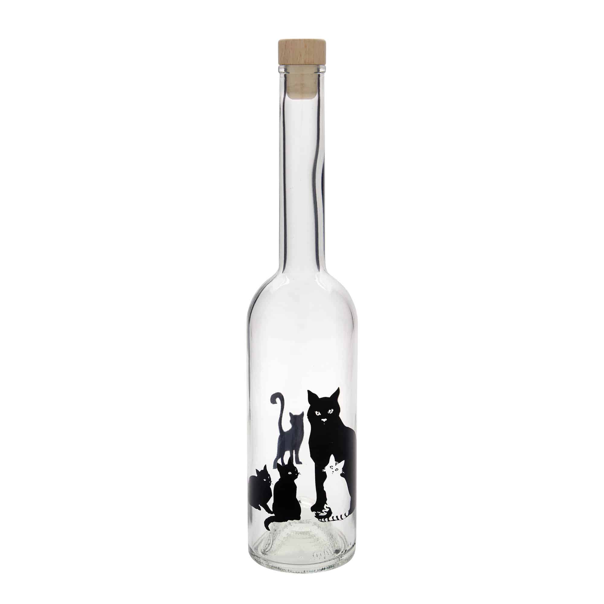 500 ml glasflaska 'Opera', motiv: katter, mynning: kork
