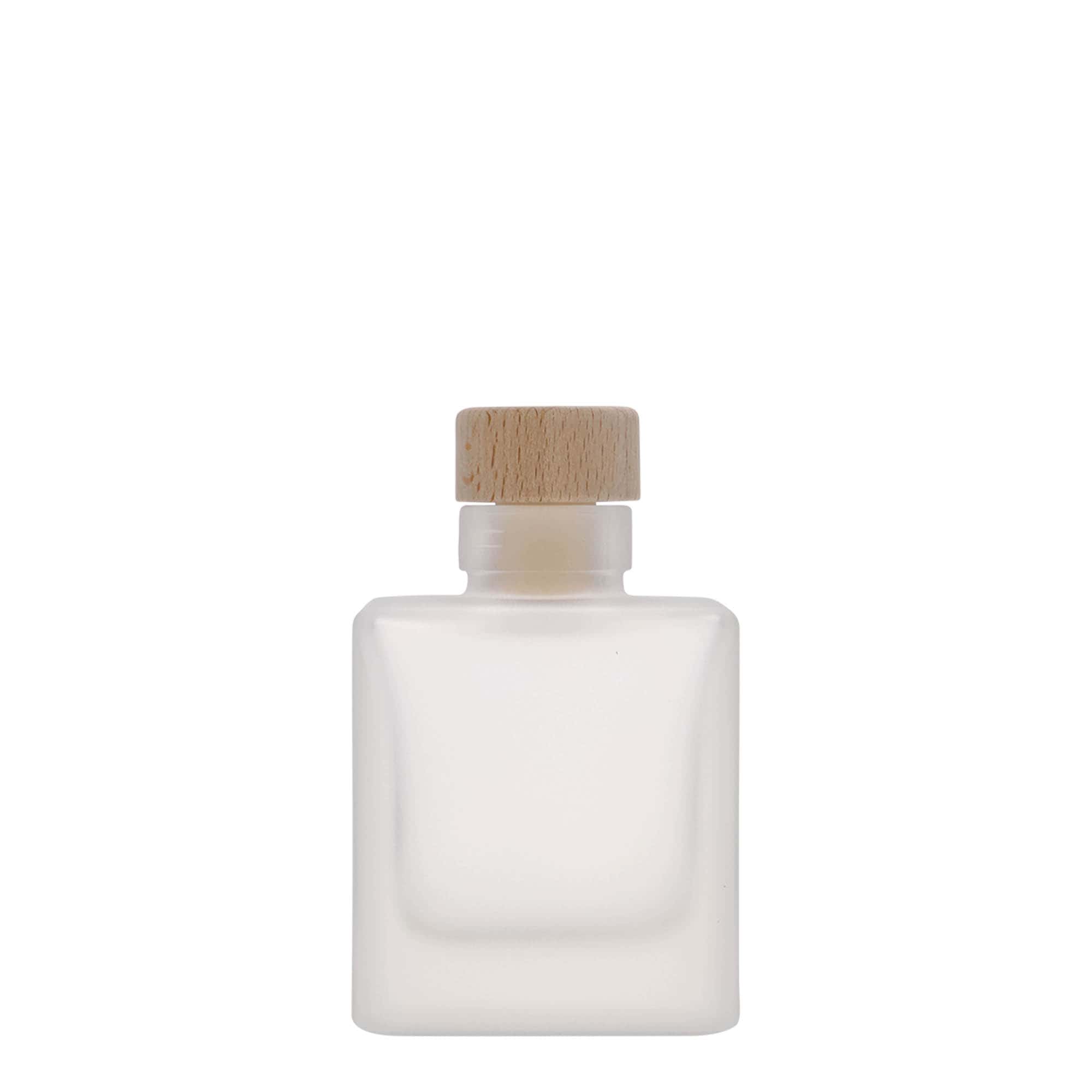 100 ml glasflaska 'Cube', kvadratisk, frostad, öppning: kork