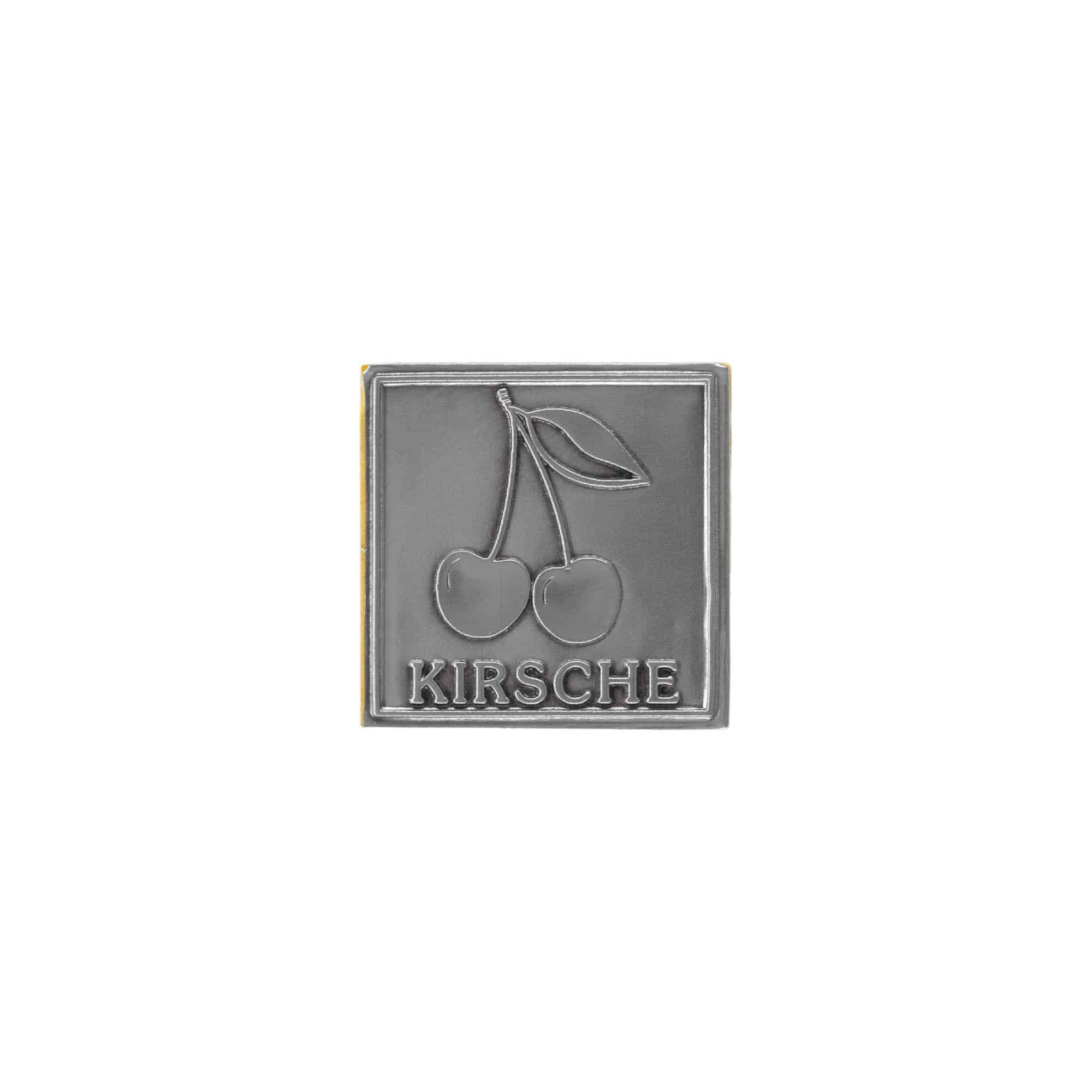 Tennetikett 'Körsbär', kvadratisk, metall, silver