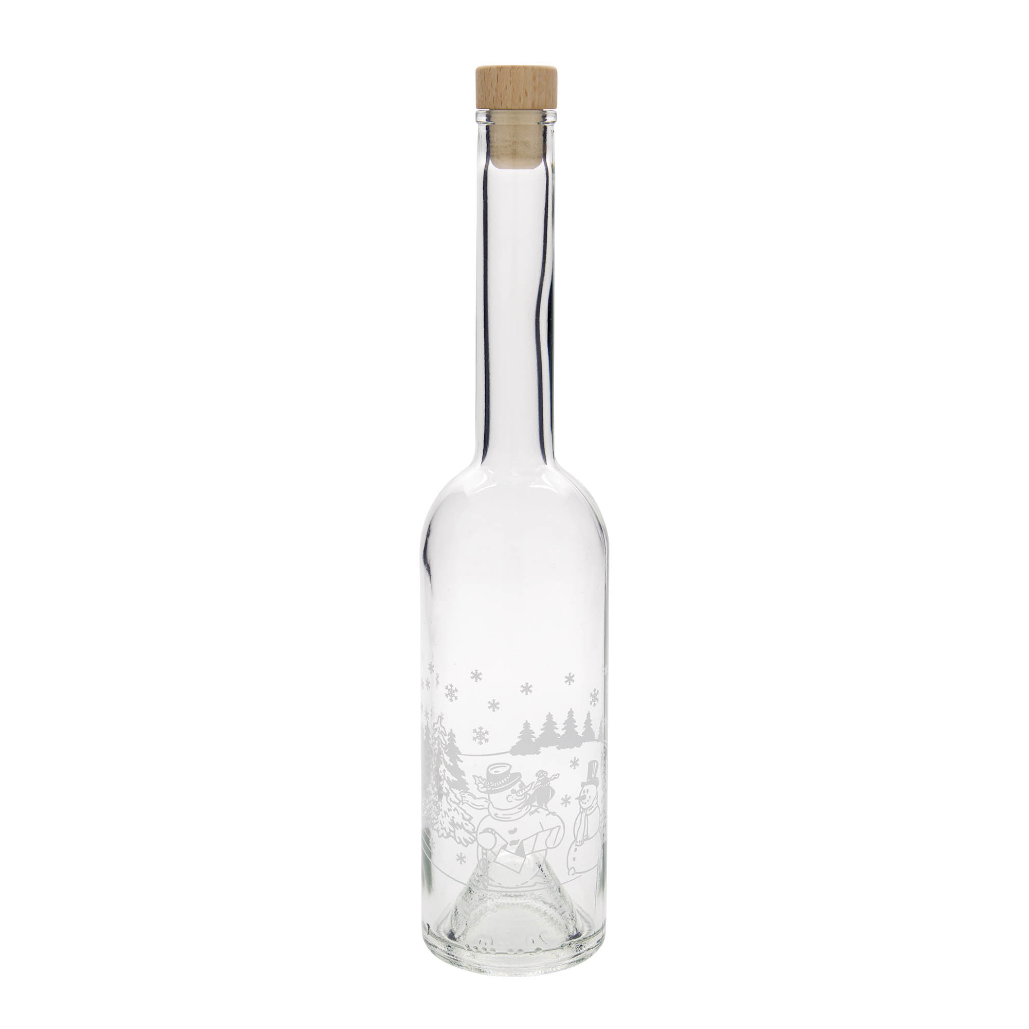 500 ml glasflaska 'Opera', motiv: snögubbsflaska, öppning: kork