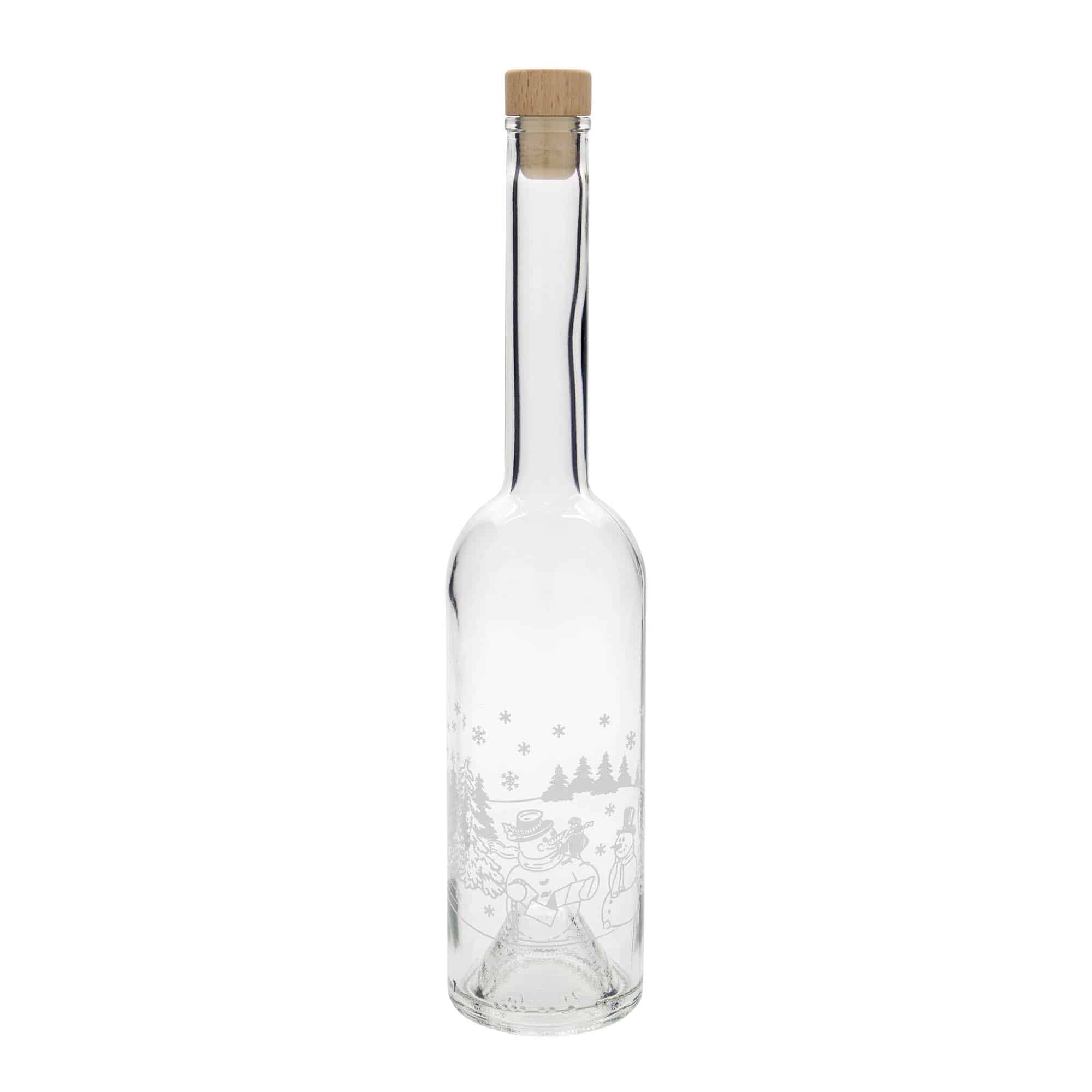 500 ml glasflaska 'Opera', motiv: snögubbsflaska, öppning: kork