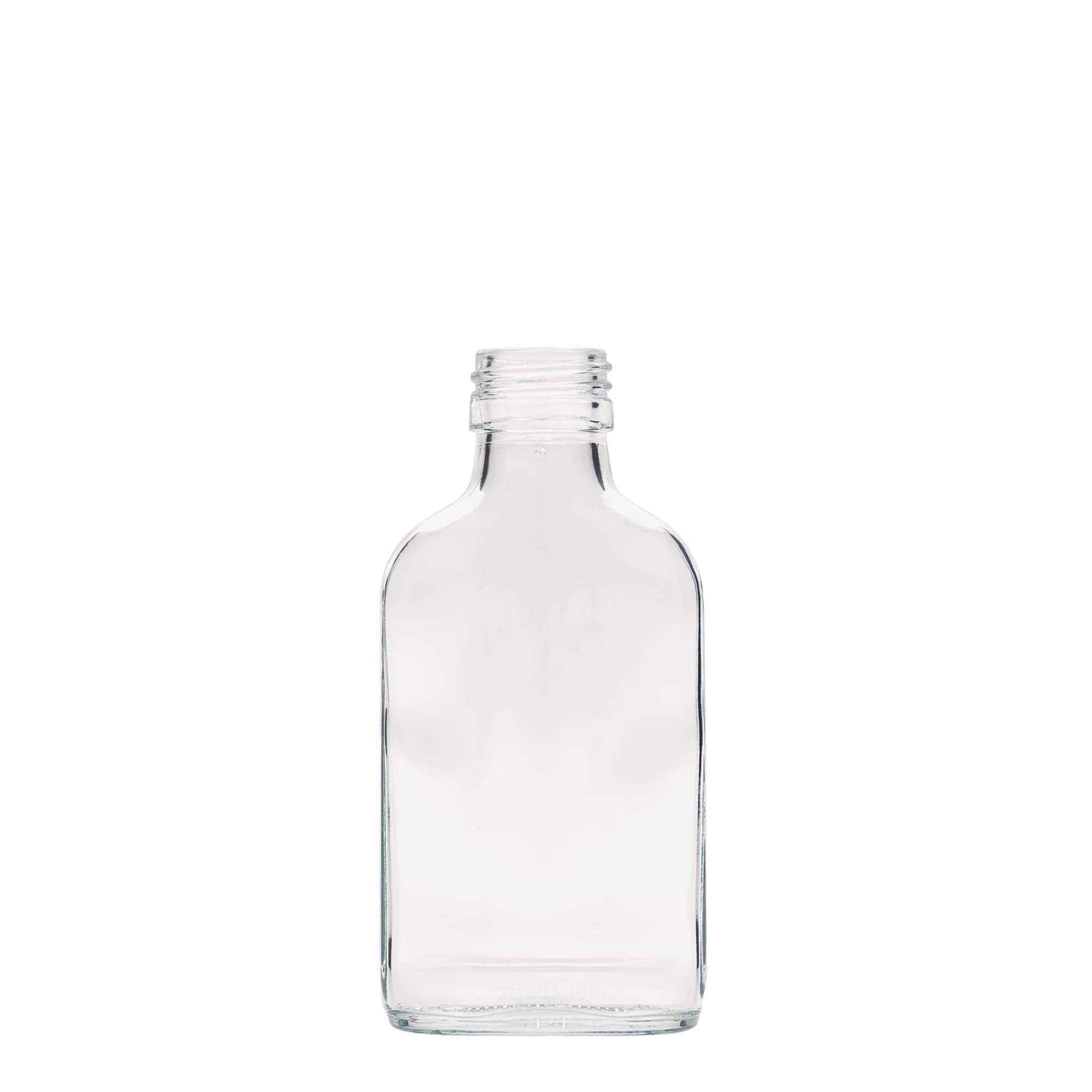 100 ml fickflaska, rektangulär, glas, öppning: PP 28