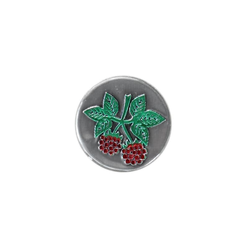 Tennetikett 'Hallon', rund, metall, silver