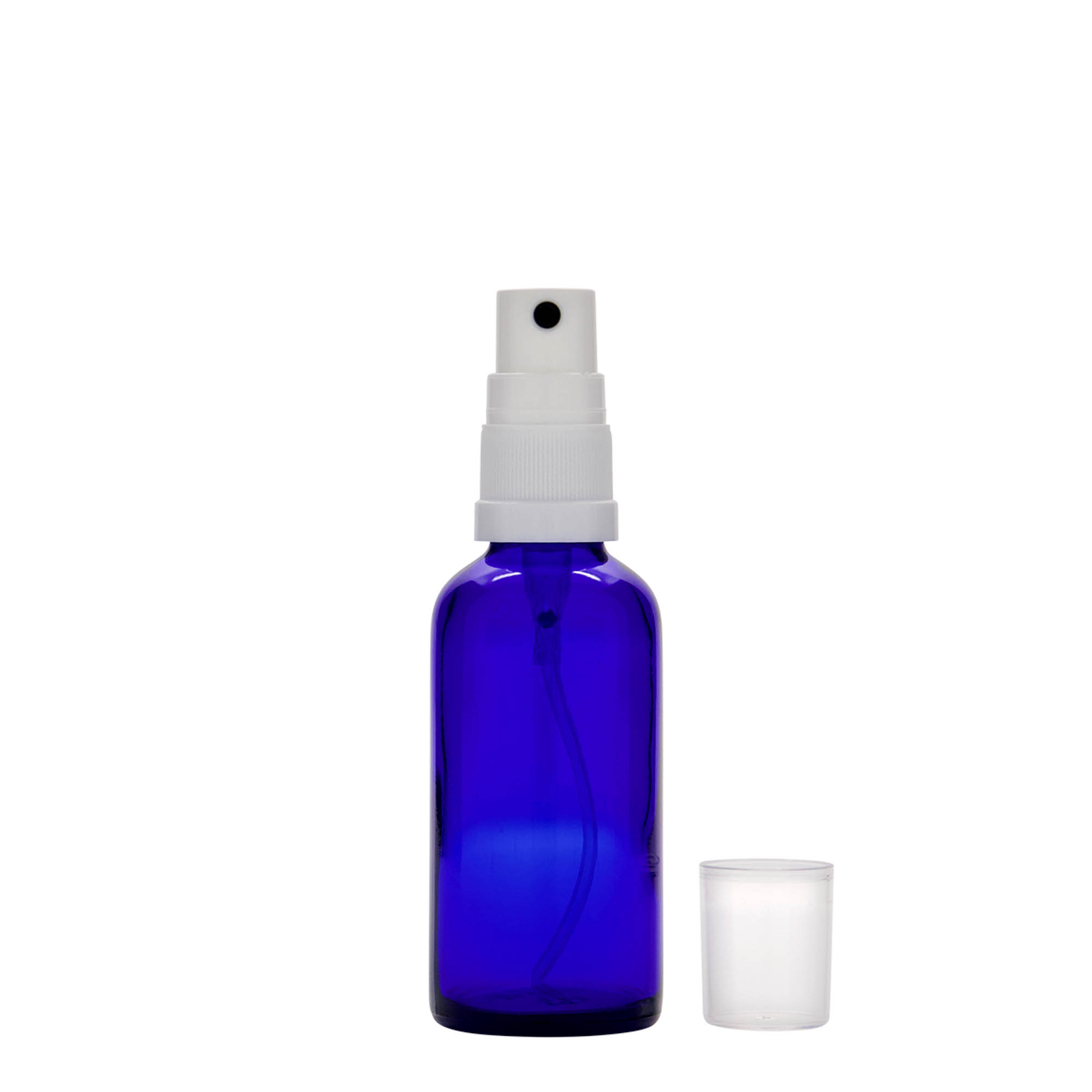 50 ml sprayflaska medicin, glas, kungblå, öppning: DIN 18