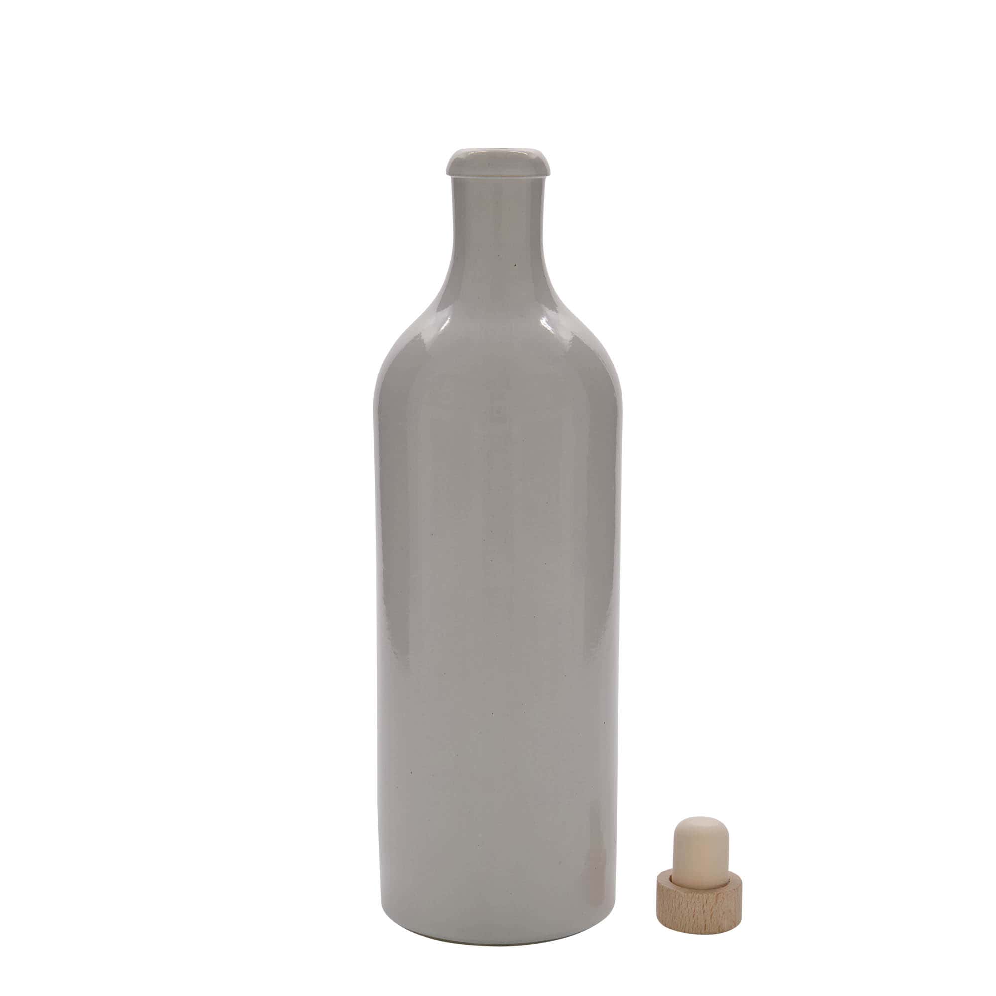 750 ml lerkrus, stengods, vitt, öppning: kork