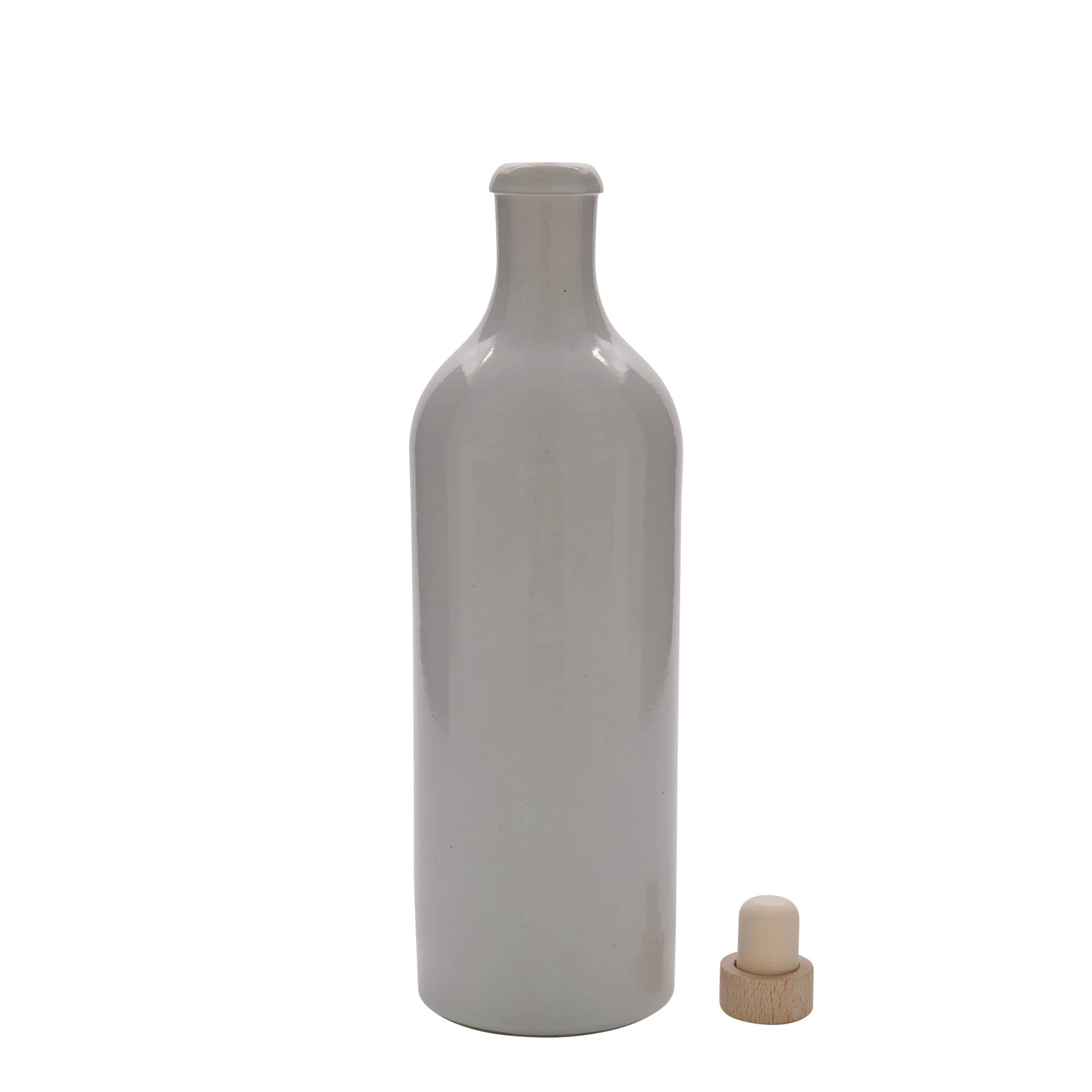 750 ml lerkrus, stengods, vitt, öppning: kork