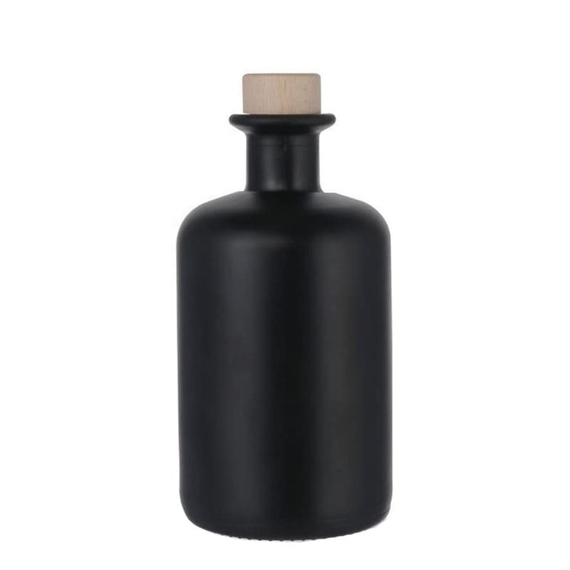 350 ml apoteksglasflaska, svart, mynning: kork