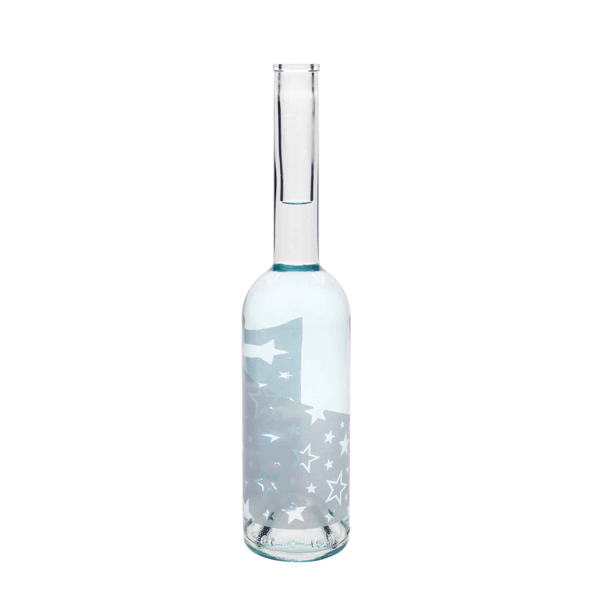 500 ml glasflaska 'Opera', motiv: Silverstjärnor, mynning: kork