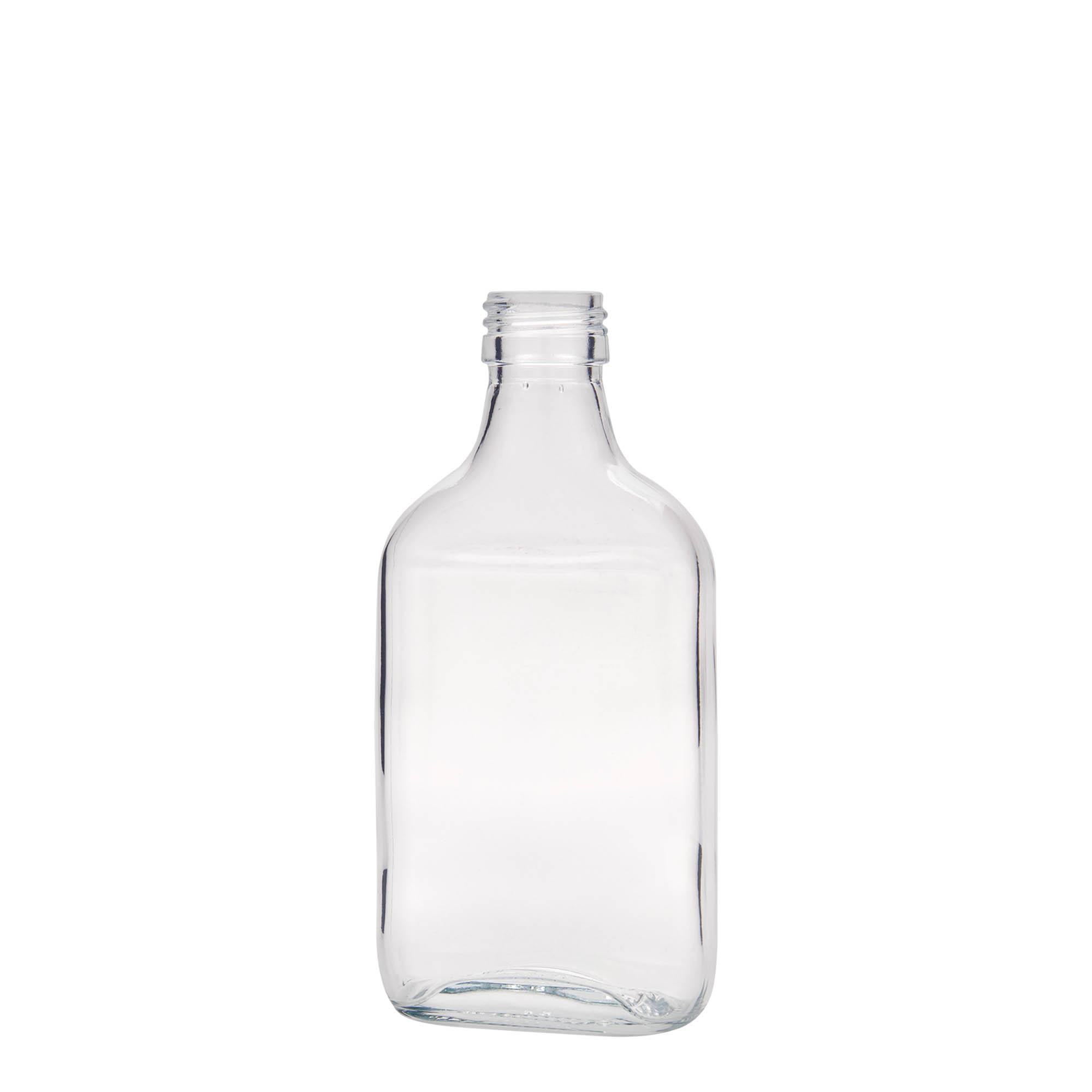 200 ml fickflaska, rektangulär, glas, öppning: PP 28