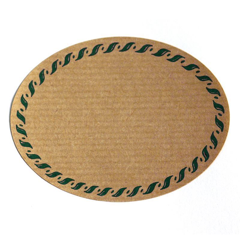 Stor naturetikett 'Dekorkant', oval, papper, grön-brun
