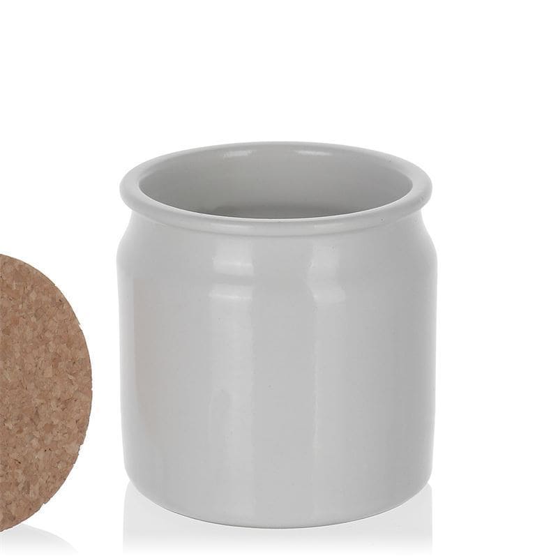 160 ml stengodsburk, keramik, vit, mynning: kork