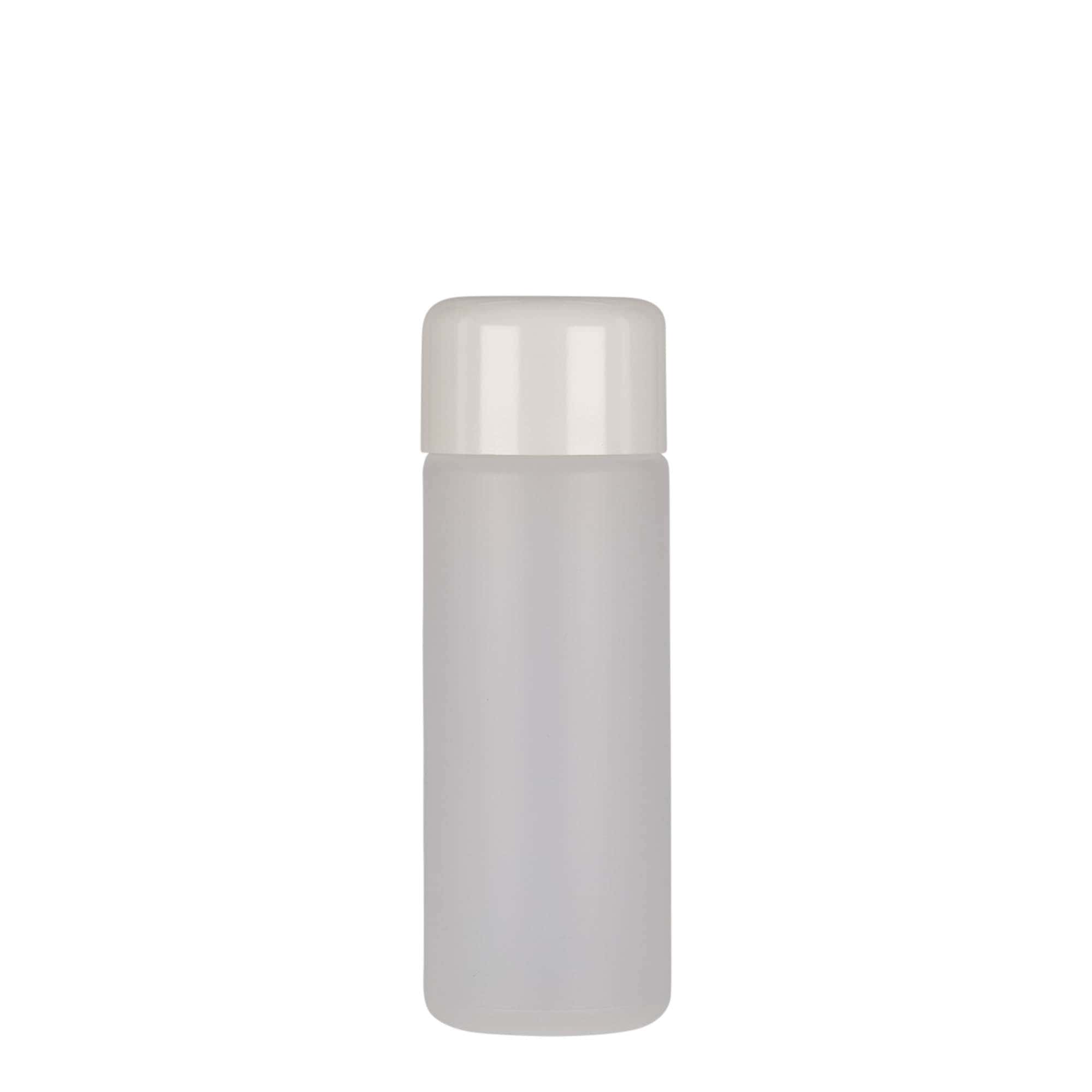 100 ml rund flaska, PE-plast, natur, öppning: skruvlock