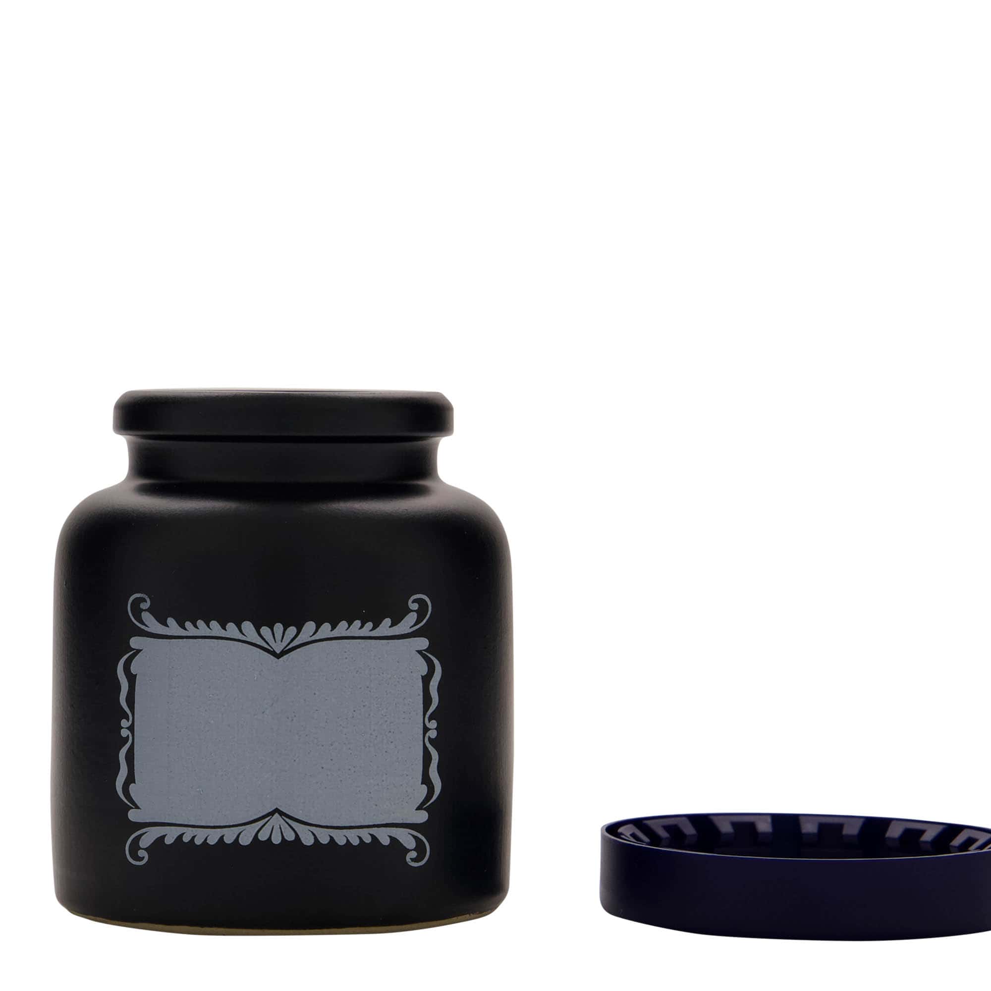 270 ml stengodsburk, motiv: etikettfält, keramik, svart, mynning: snäpplock