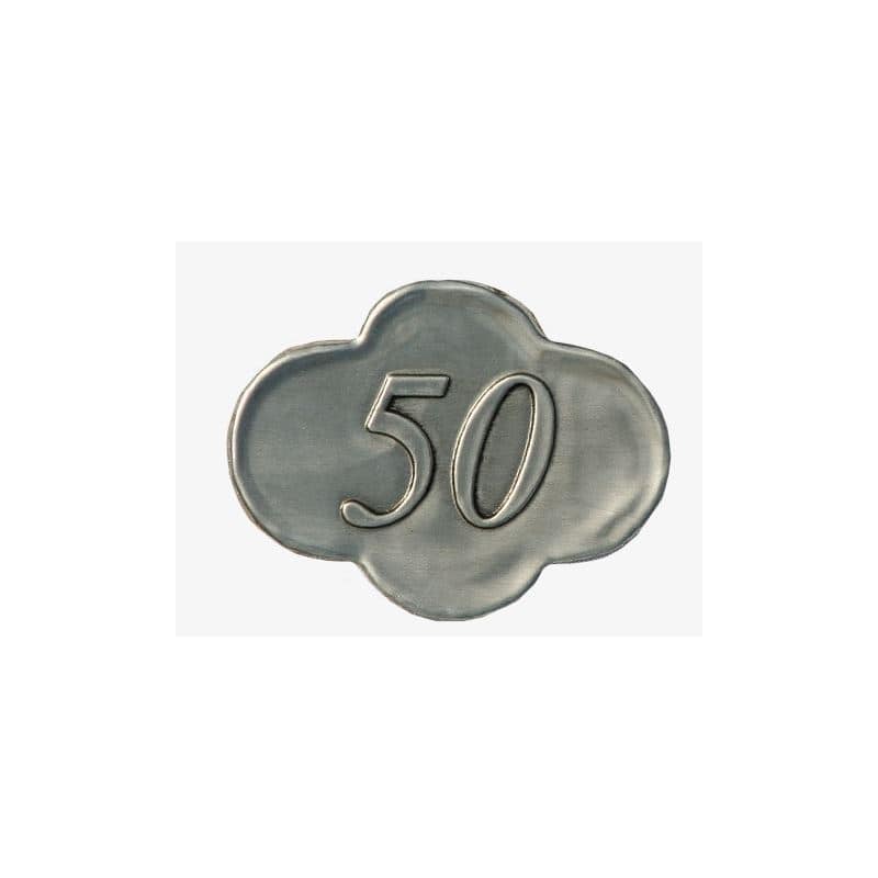Tennetikett '50', metall, silver