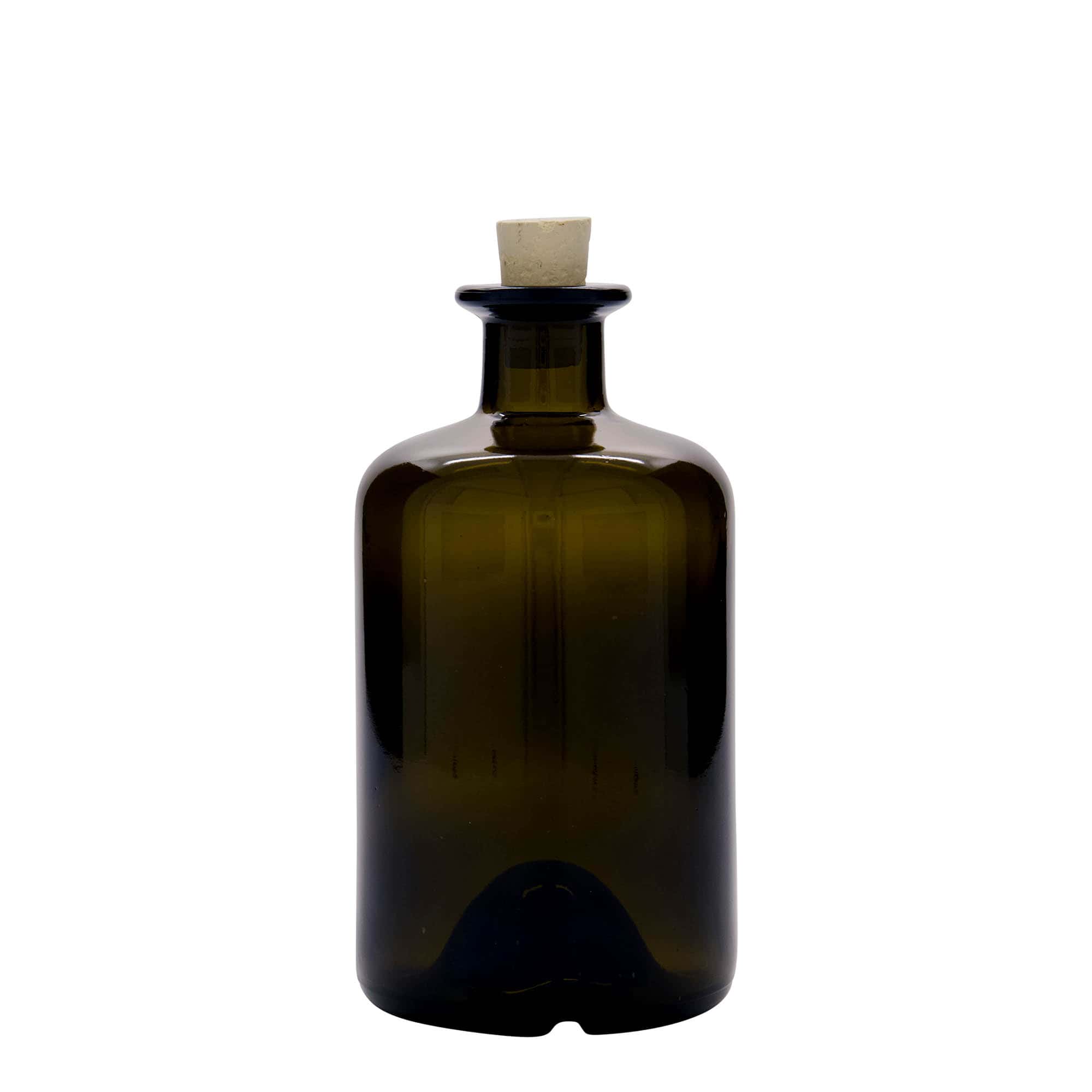 500 ml apoteksglasflaska, antikgrön, mynning: kork
