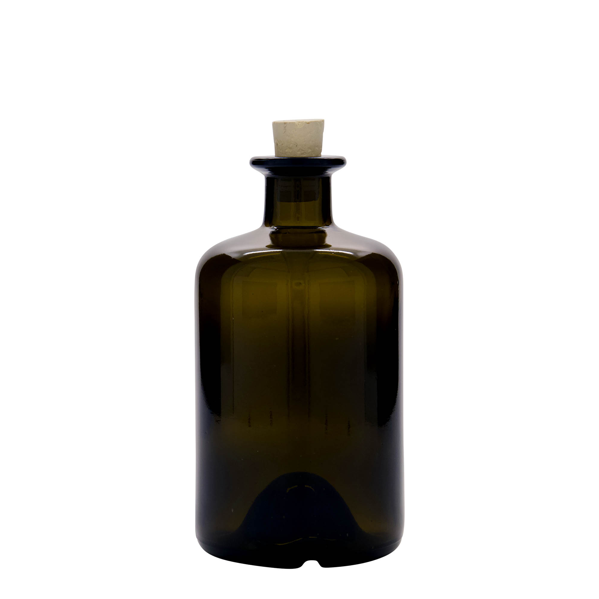 500 ml glasflaska apotekare, antikgrön, mynning: kork