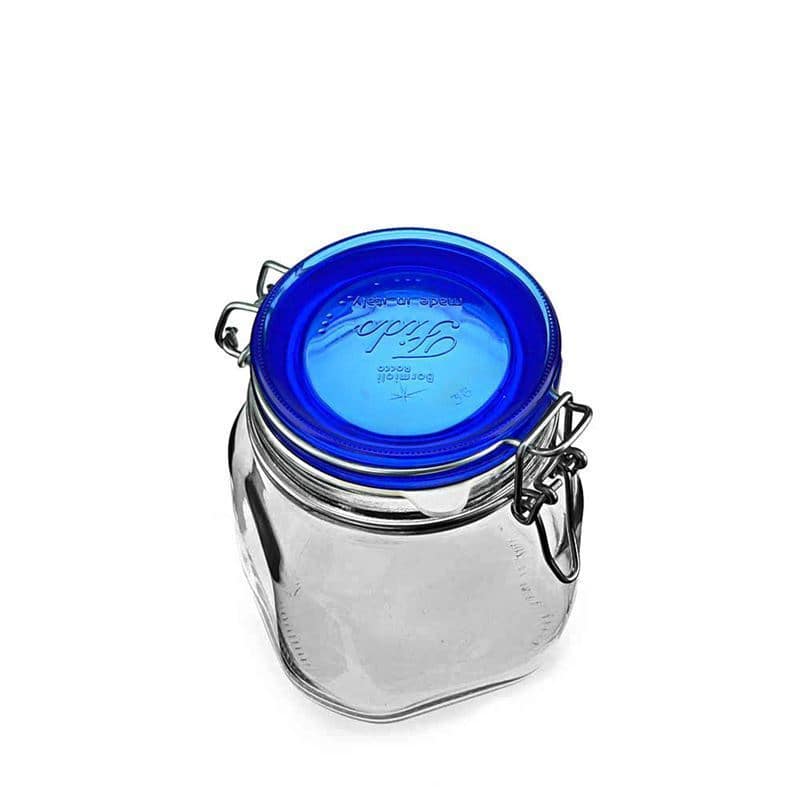 750 ml patentburk 'Fido' BlueTop, kvadratisk, mynning: trådbygellock