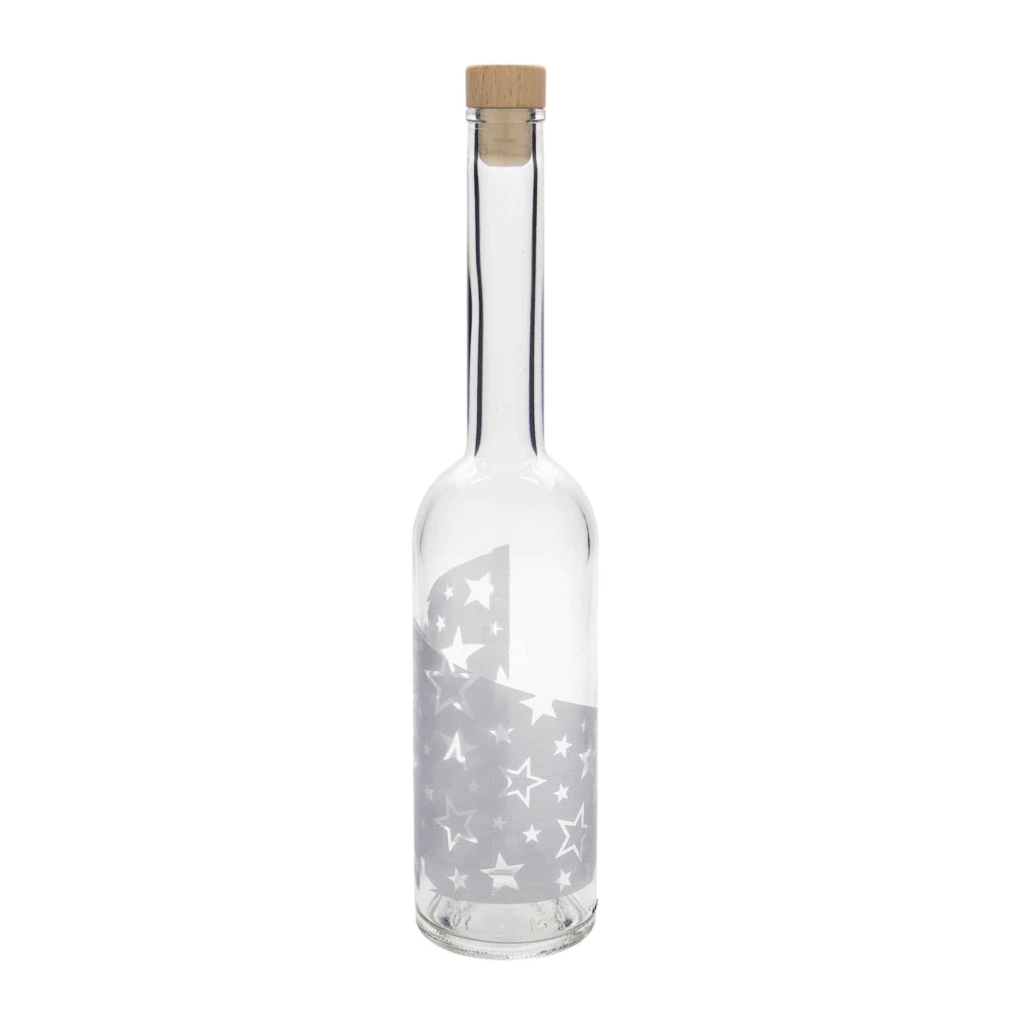 500 ml glasflaska 'Opera', motiv: Silverstjärnor, mynning: kork