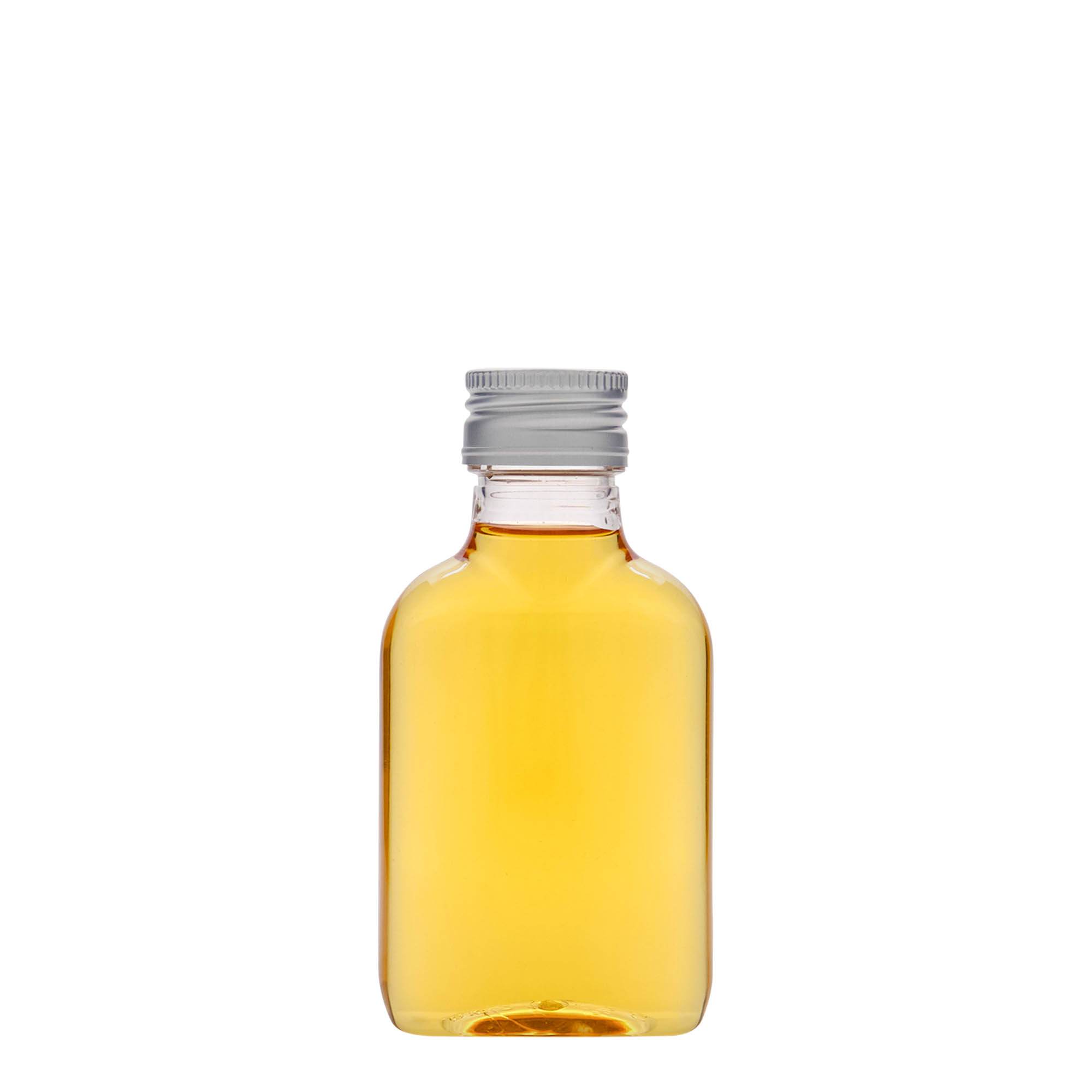 100 ml fickflaska, oval, PET-plast, mynning: PP 28
