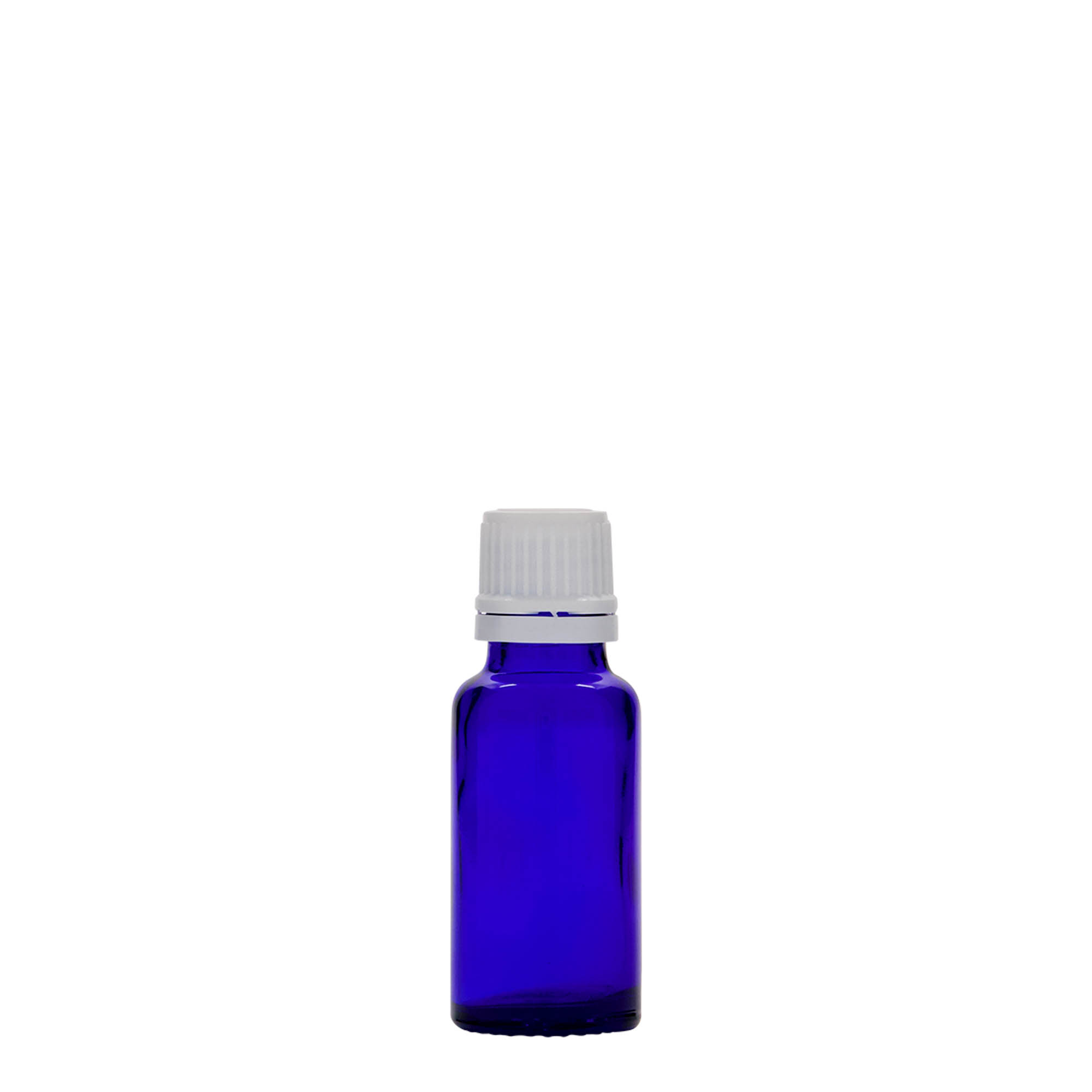 20 ml medicinflaska, glas, kungligt blå, mynning: DIN 18