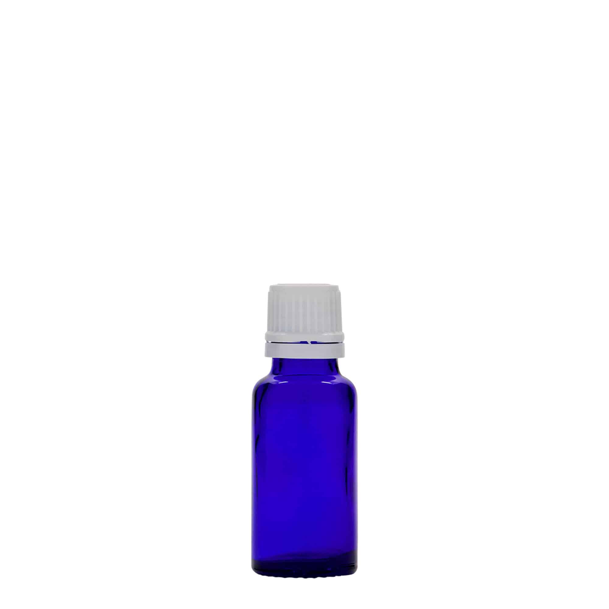 20 ml medicinflaska, glas, kungligt blå, mynning: DIN 18