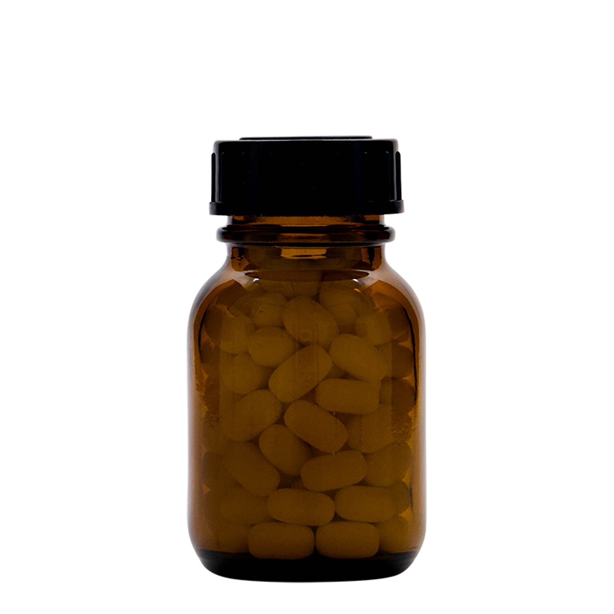 50 ml vid hals glas, brunt, öppning: DIN 32