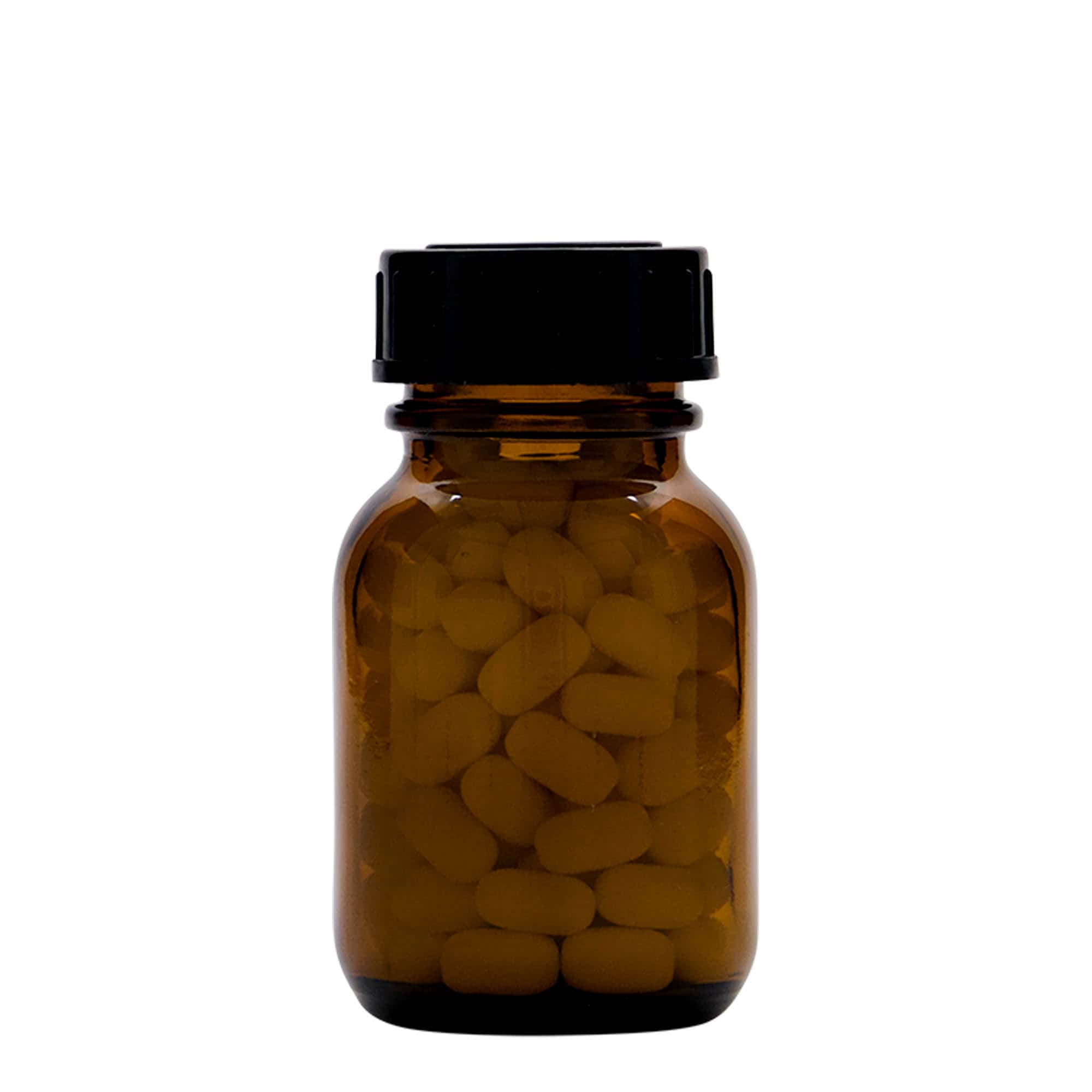 50 ml vid hals glas, brunt, öppning: DIN 32