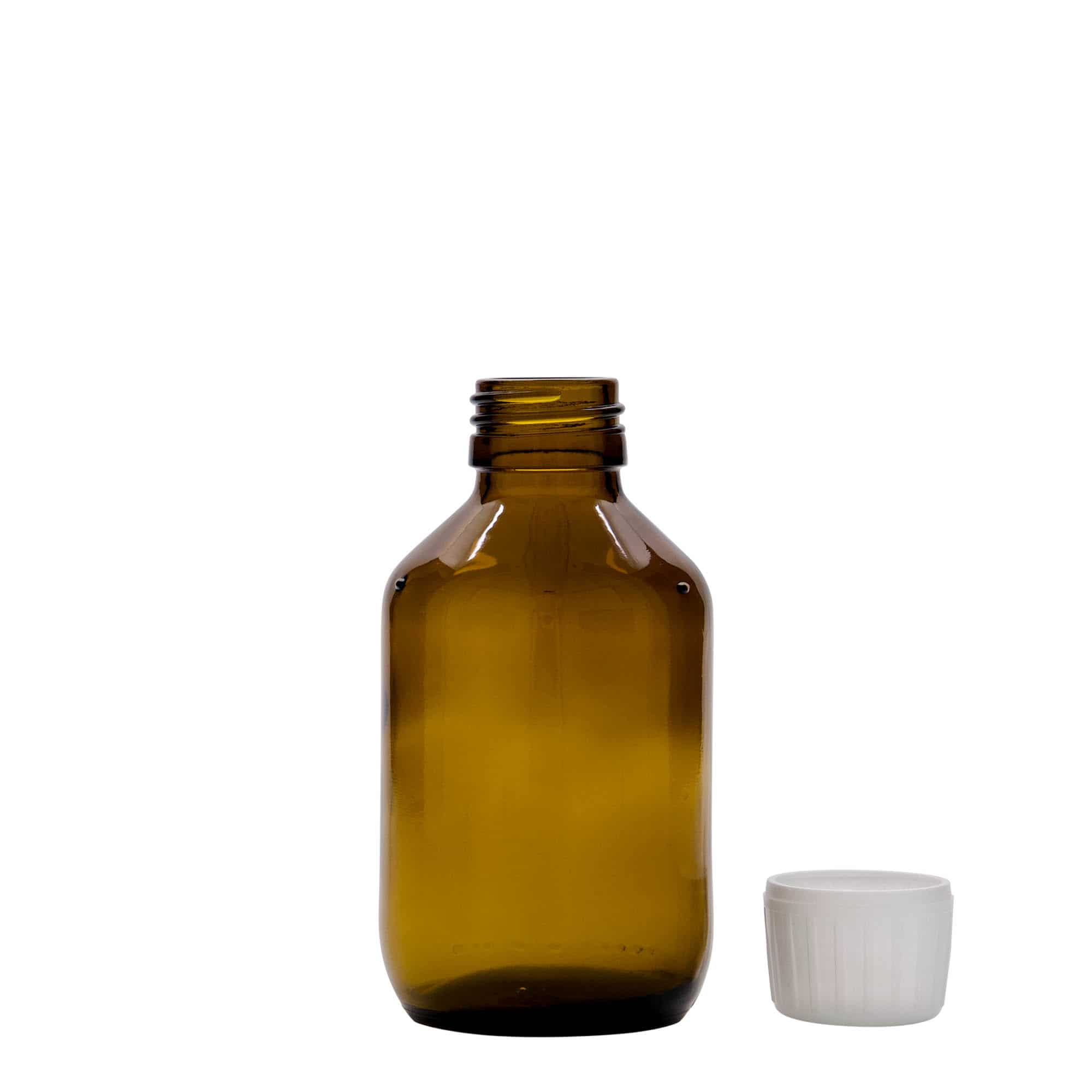 150 ml medicinflaska, brun, glas, mynning: PP 28