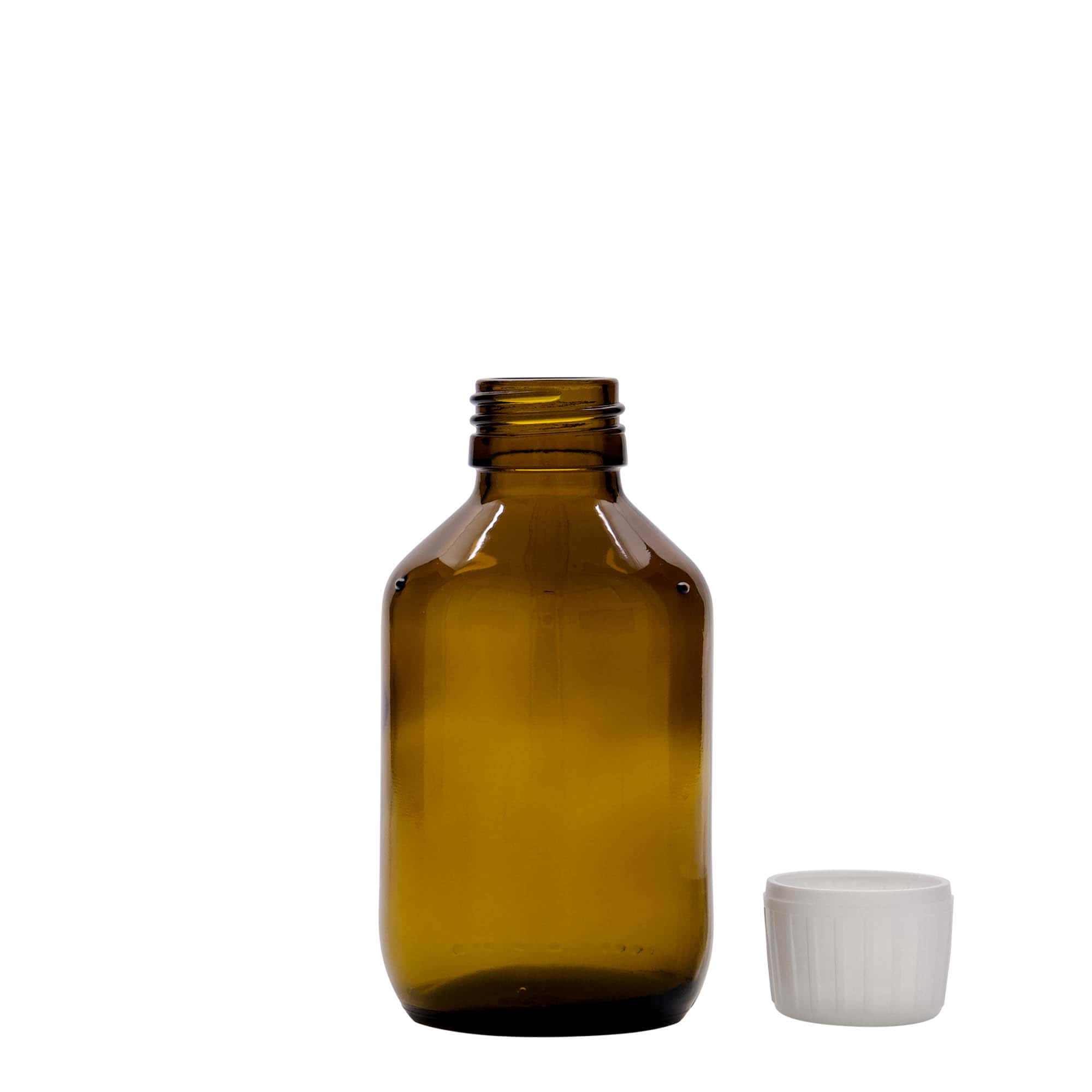 150 ml medicinflaska, brun, glas, mynning: PP 28