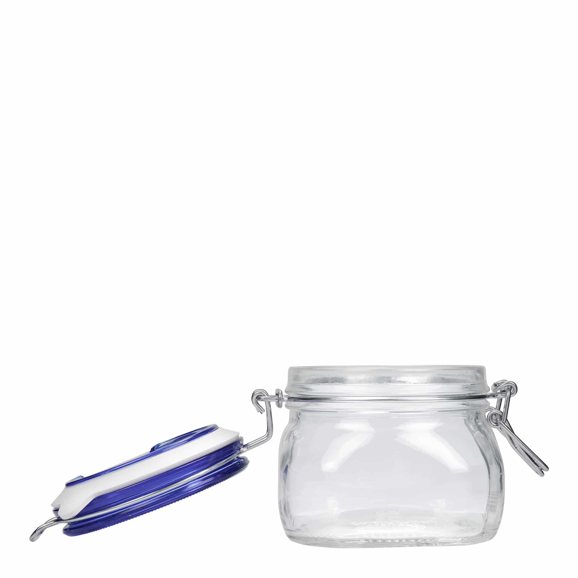 500 ml trådklämmeglas 'Fido' blått lock, fyrkantigt, öppning: trådklämmeförslutning