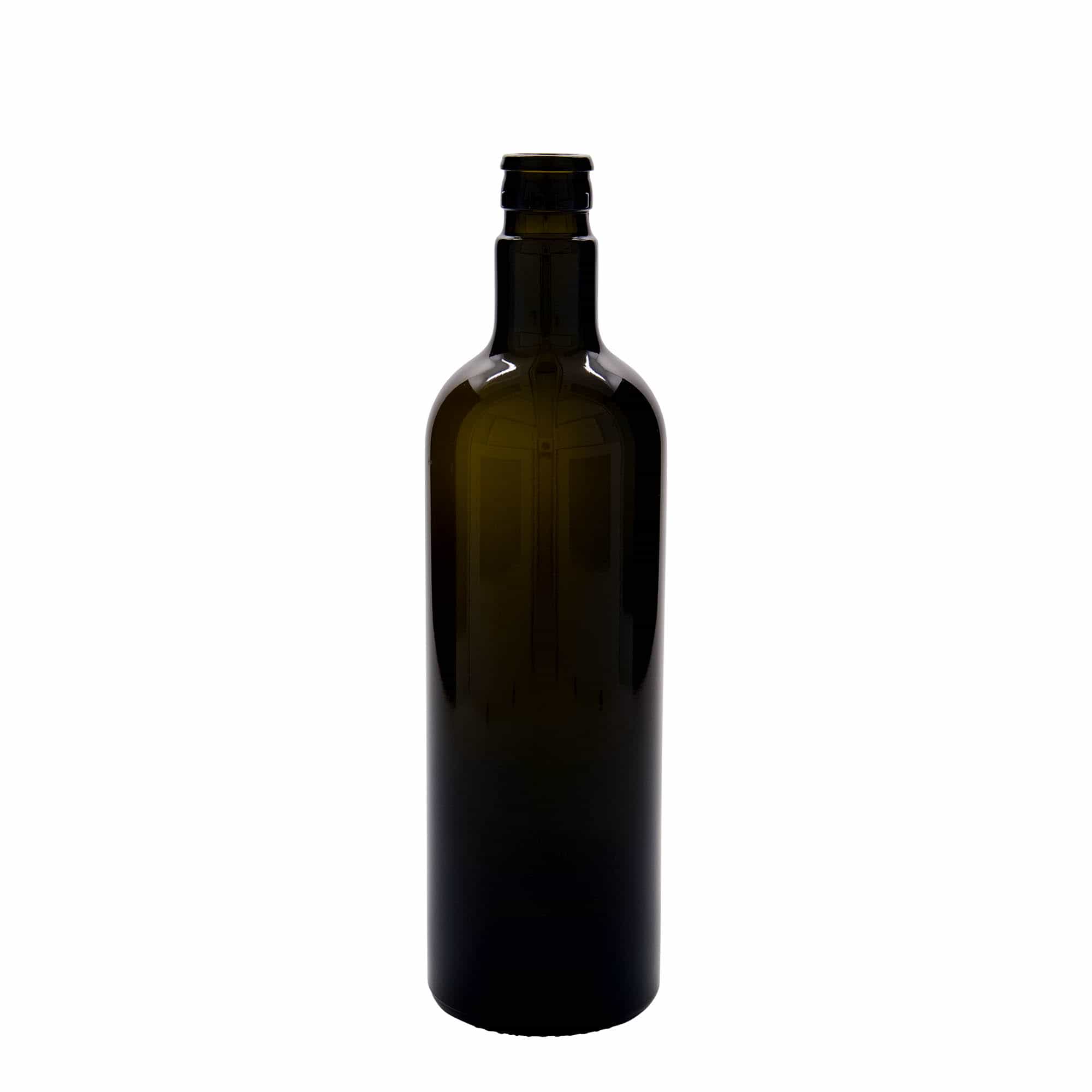 750 ml vinäger-/oljeflaska 'Willy New', glas, antikgrön, mynning: DOP