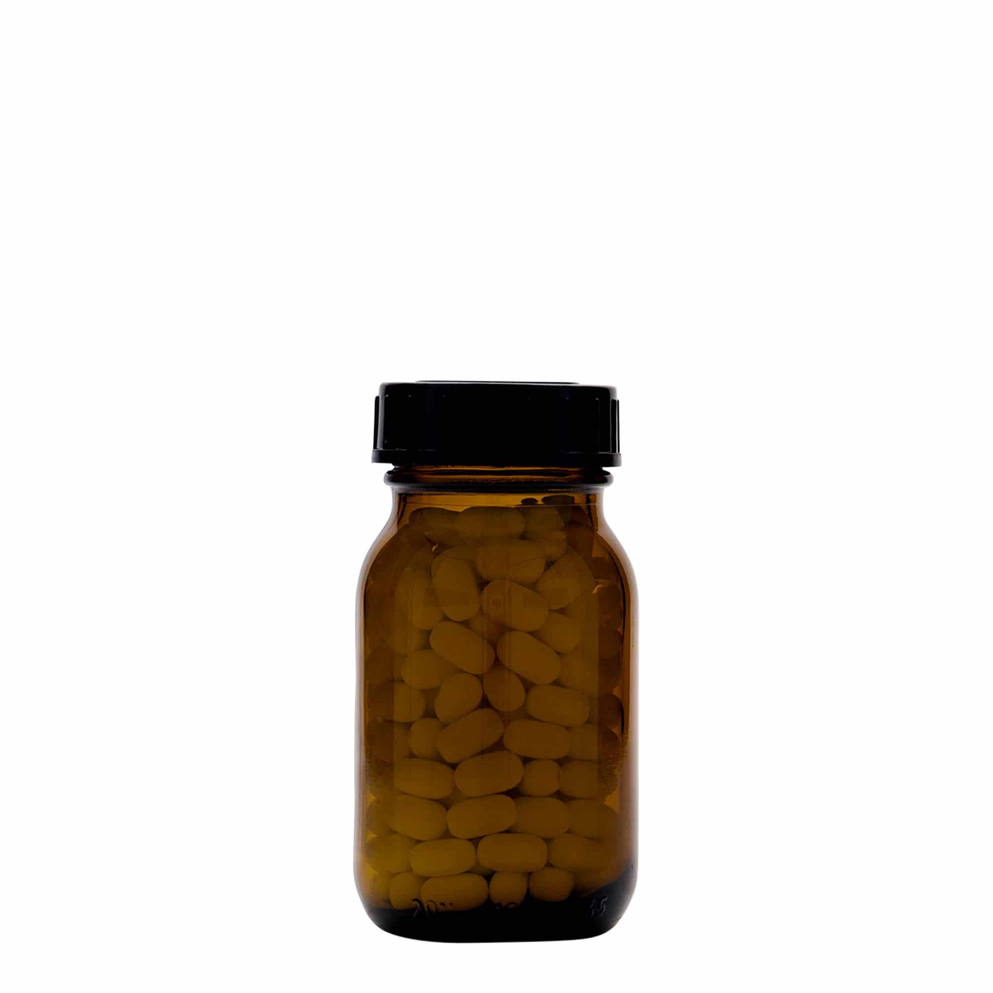 100 ml vid halsglas, brun, öppning: DIN 40
