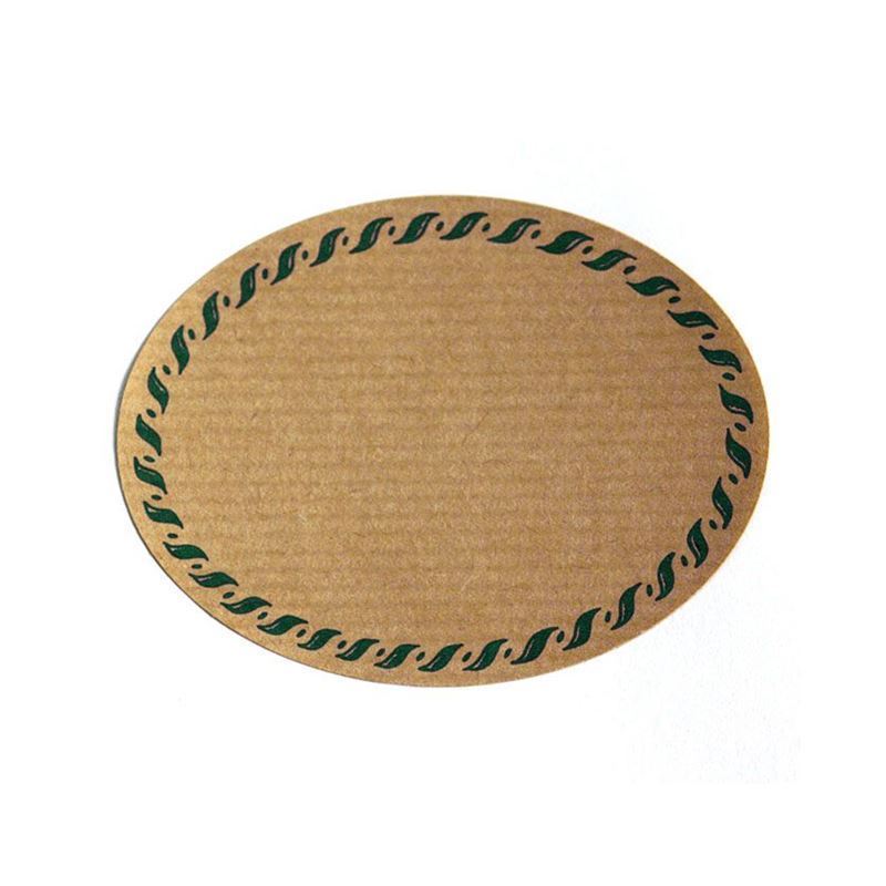 Naturlig etikett 'Snörkant', oval, papper, grön-brun Naturlig etikett 'Snörkant', oval, papper, grön-brun