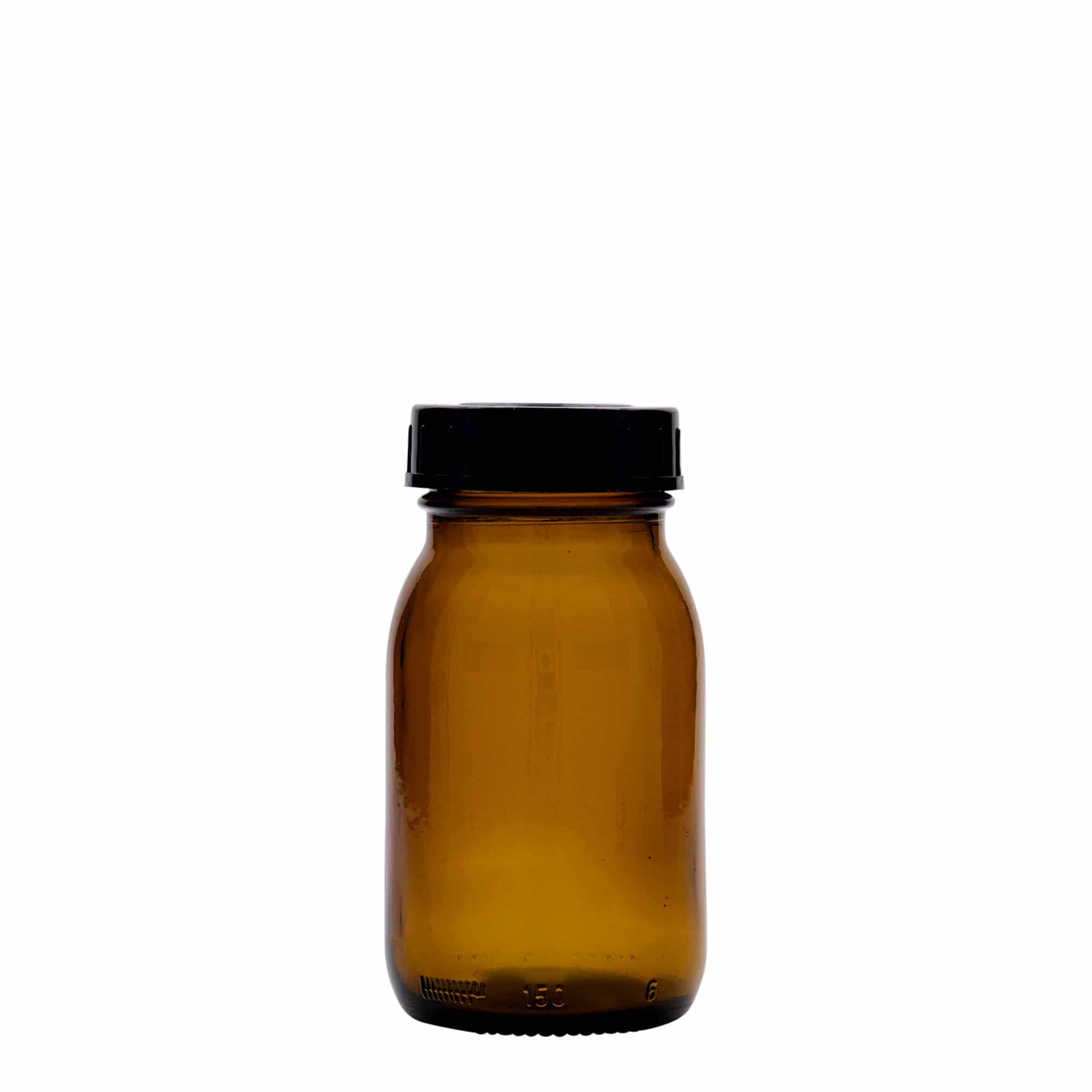 150 ml burk med bred hals, brun, mynning: DIN 45