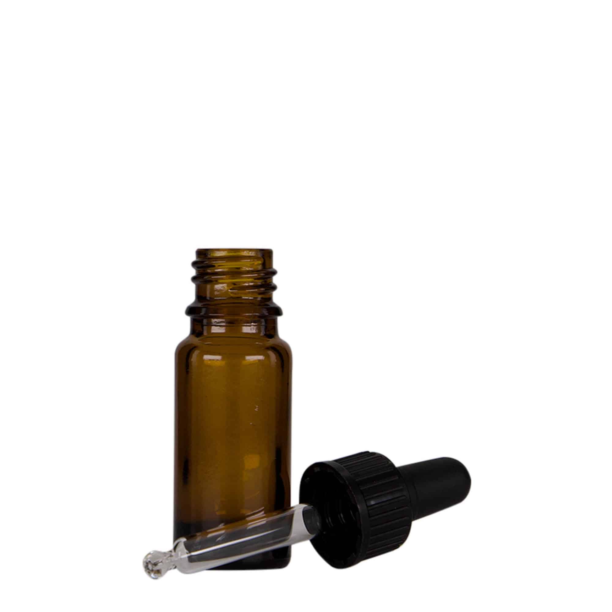 10 ml flaska med pipett, medicin, glas, brun-svart, mynning: DIN 18