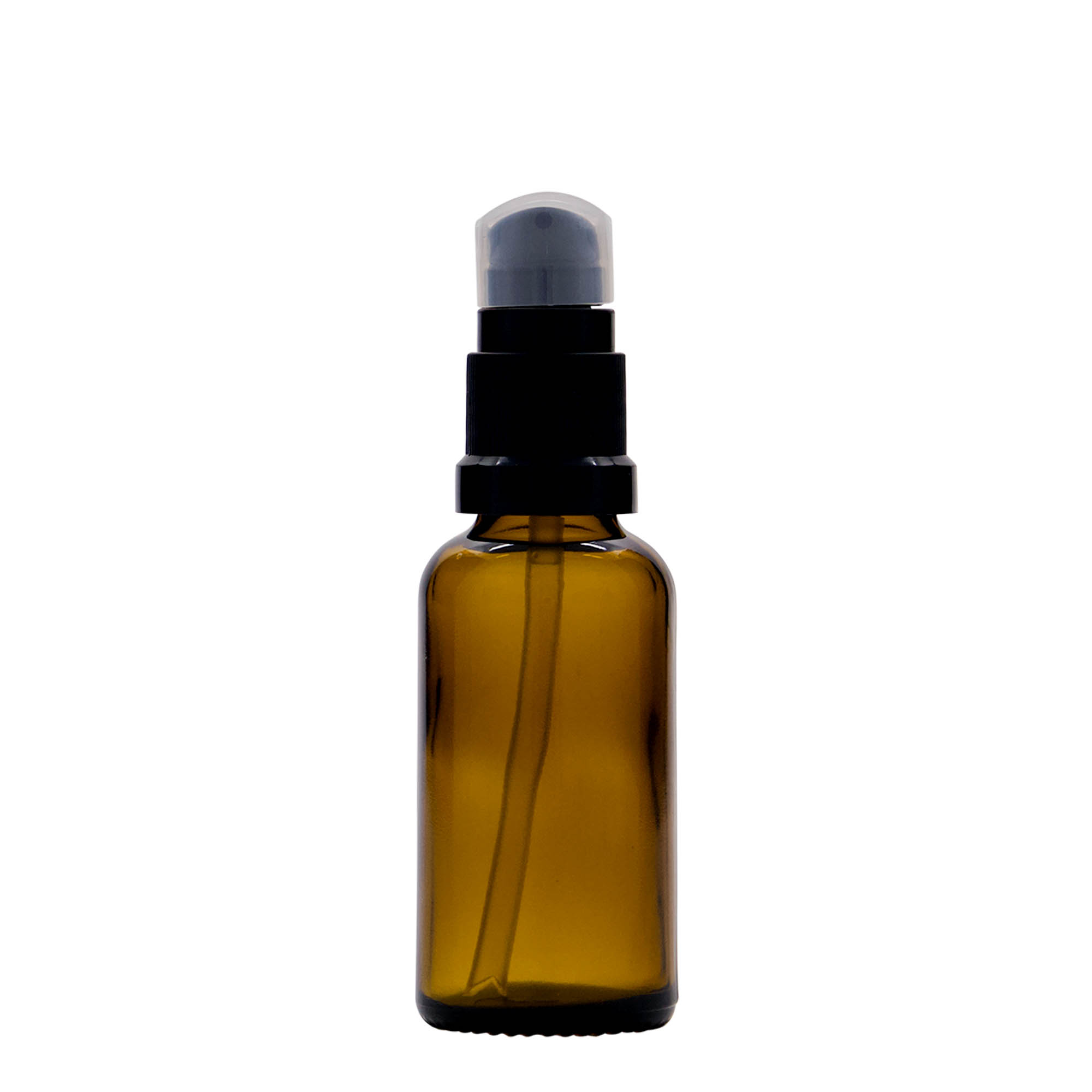30 ml medicinflaska med lotionpump, glas, brun, mynning: DIN 18