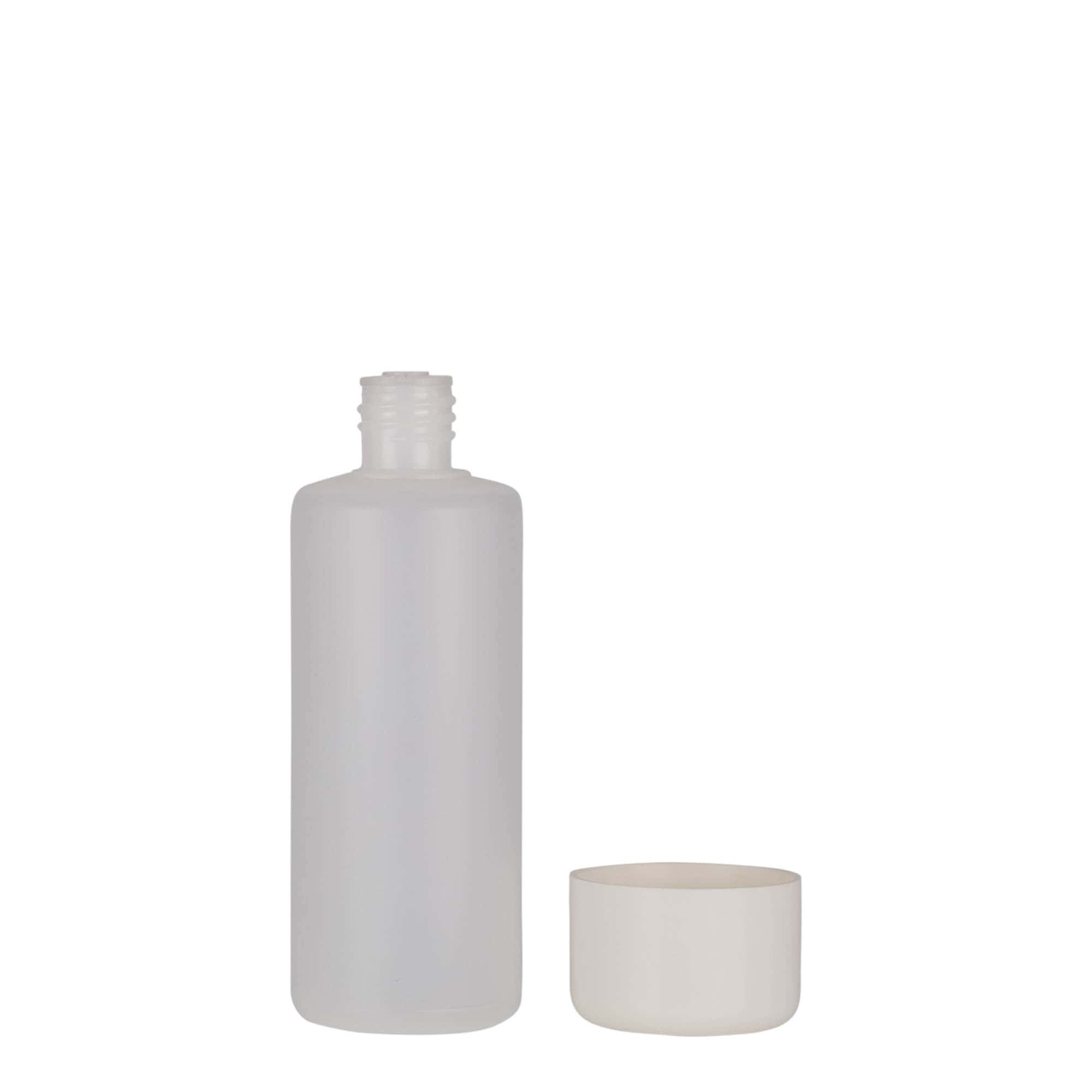 100 ml rund flaska, PE-plast, natur, öppning: skruvlock