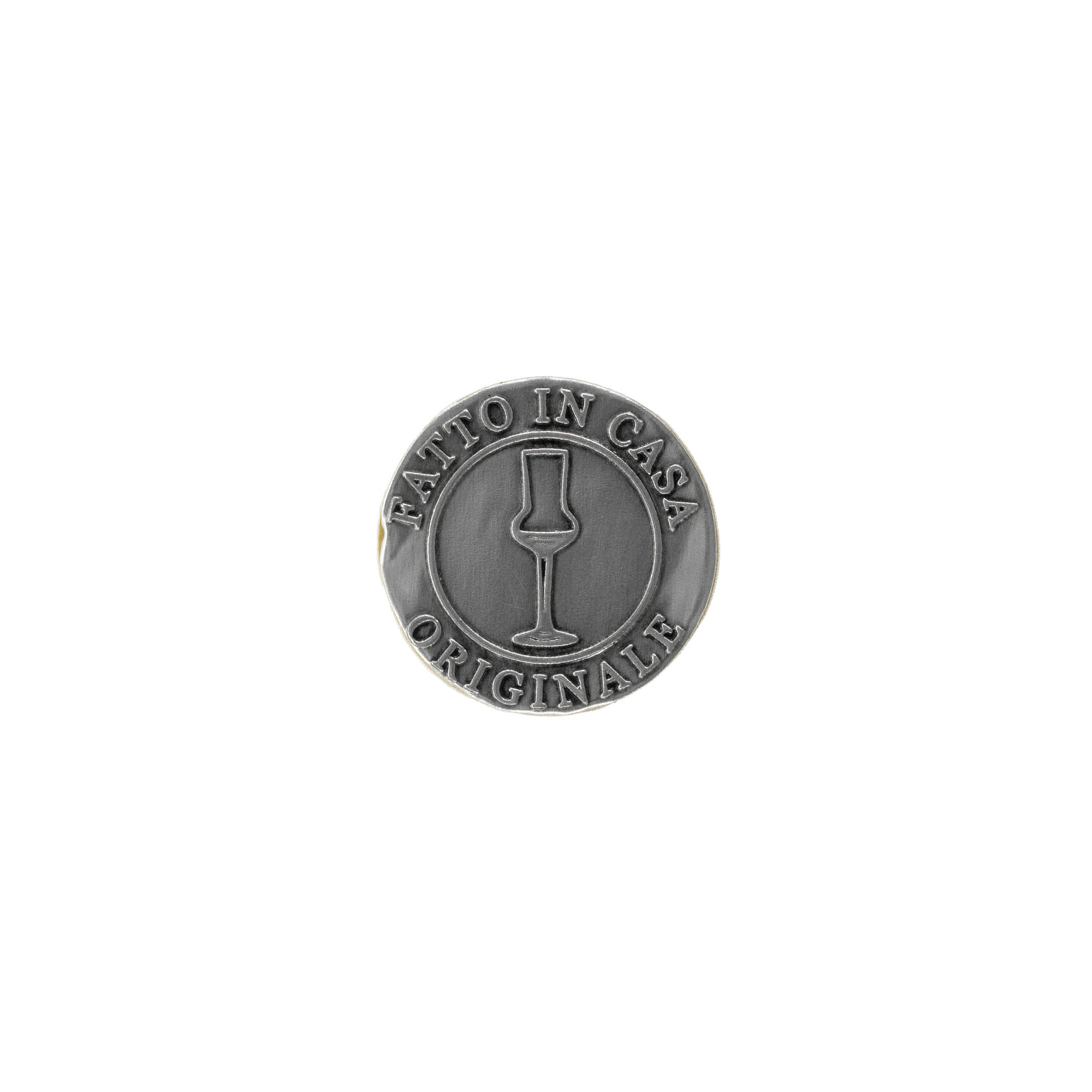 Tennetikett 'Fatto in Casa', rund, metall, silver
