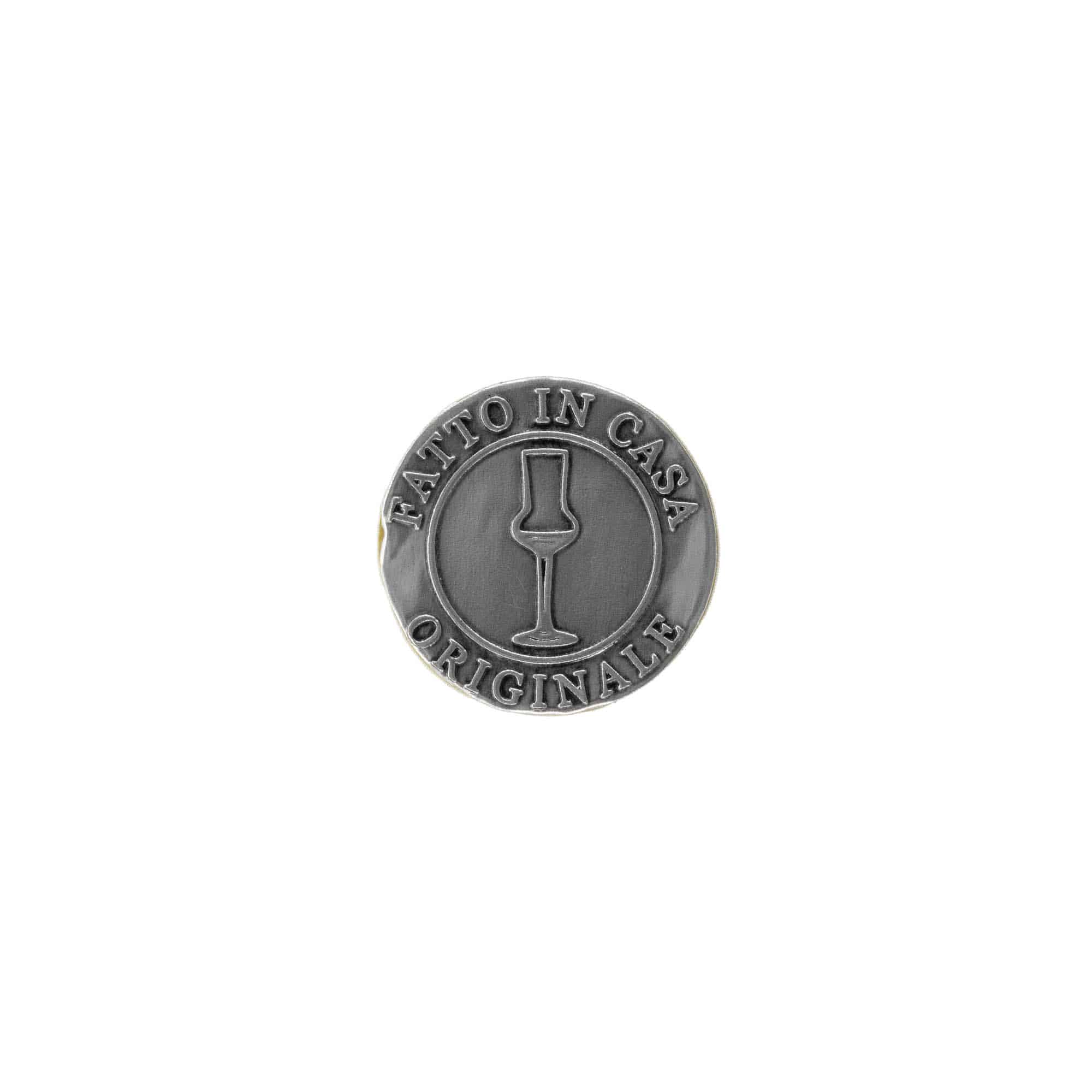Tennetikett 'Fatto in Casa', rund, metall, silver
