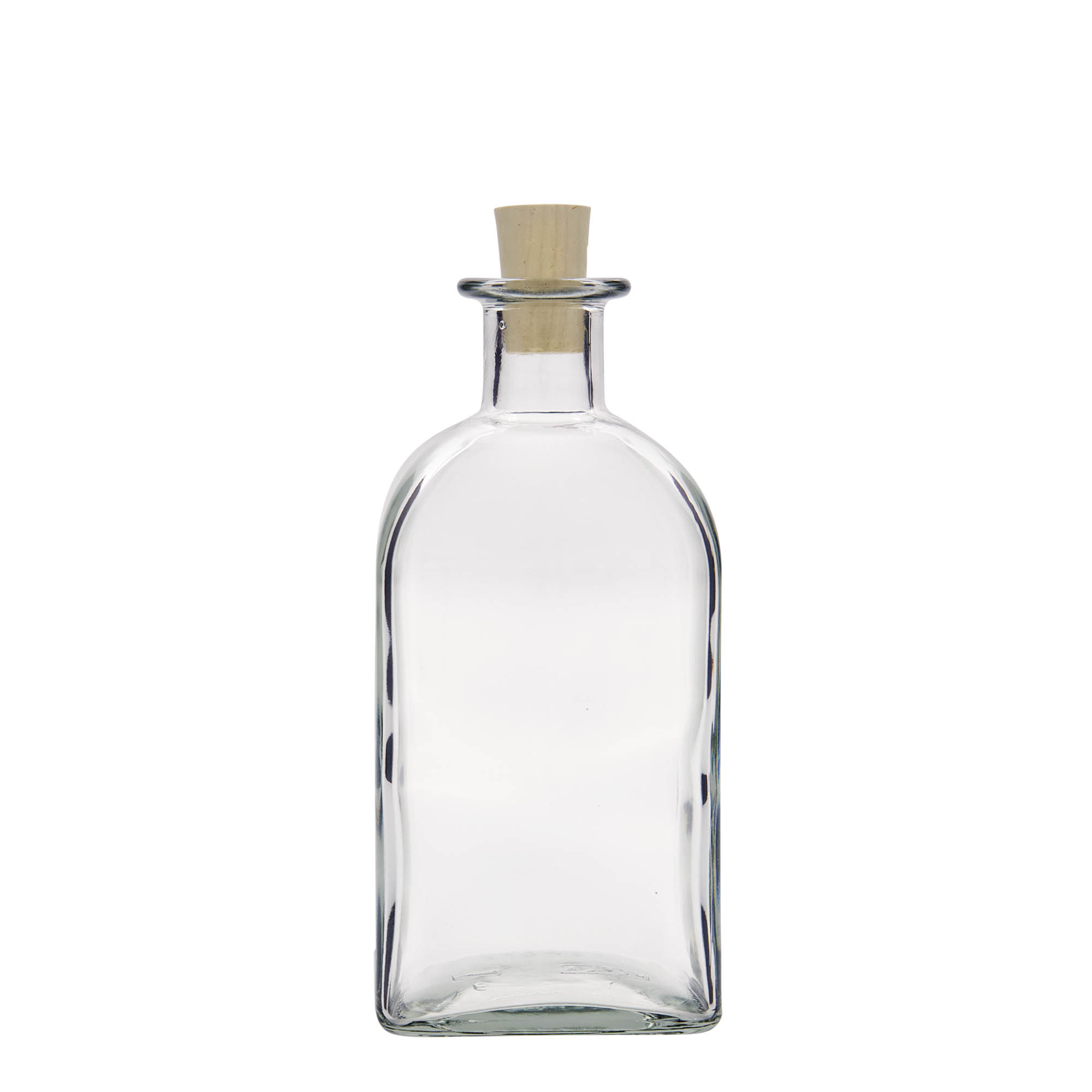 500 ml glasflaska Apotheker Carré, kvadratisk, öppning: kork