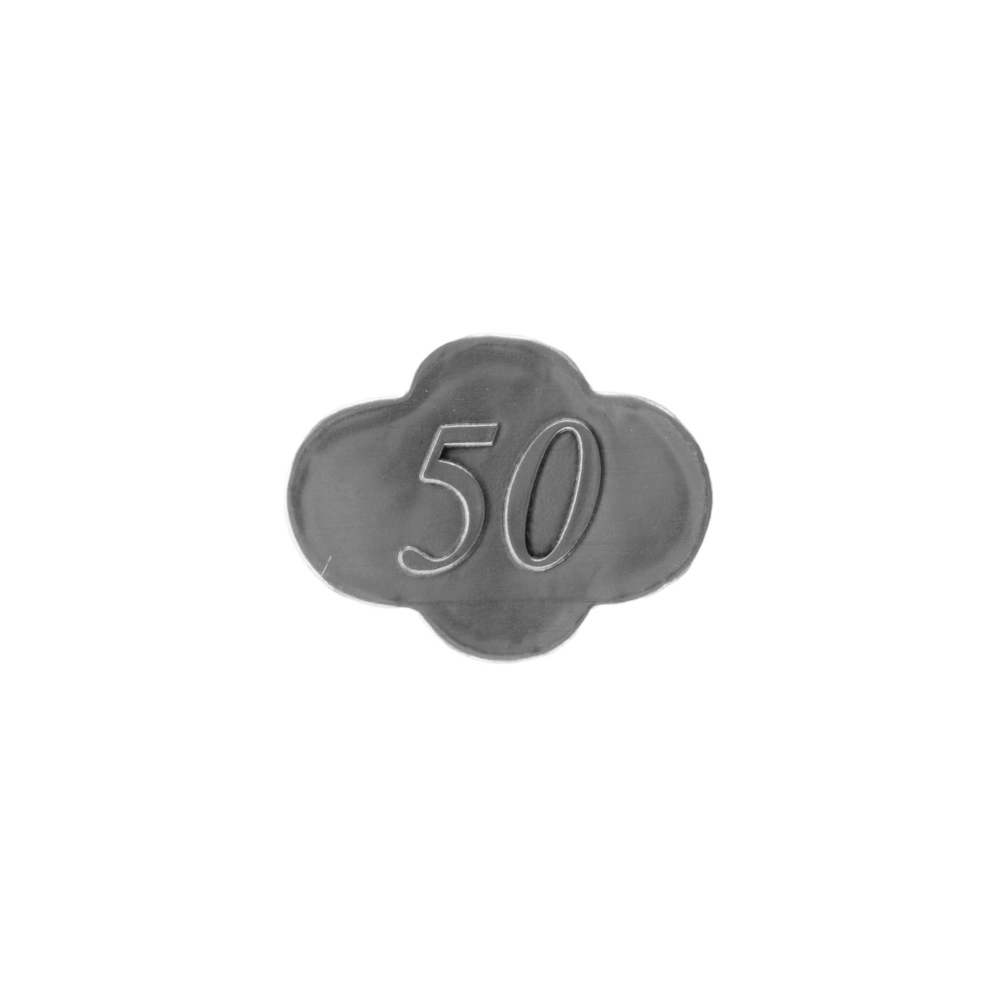 Tennetikett '50', metall, silver