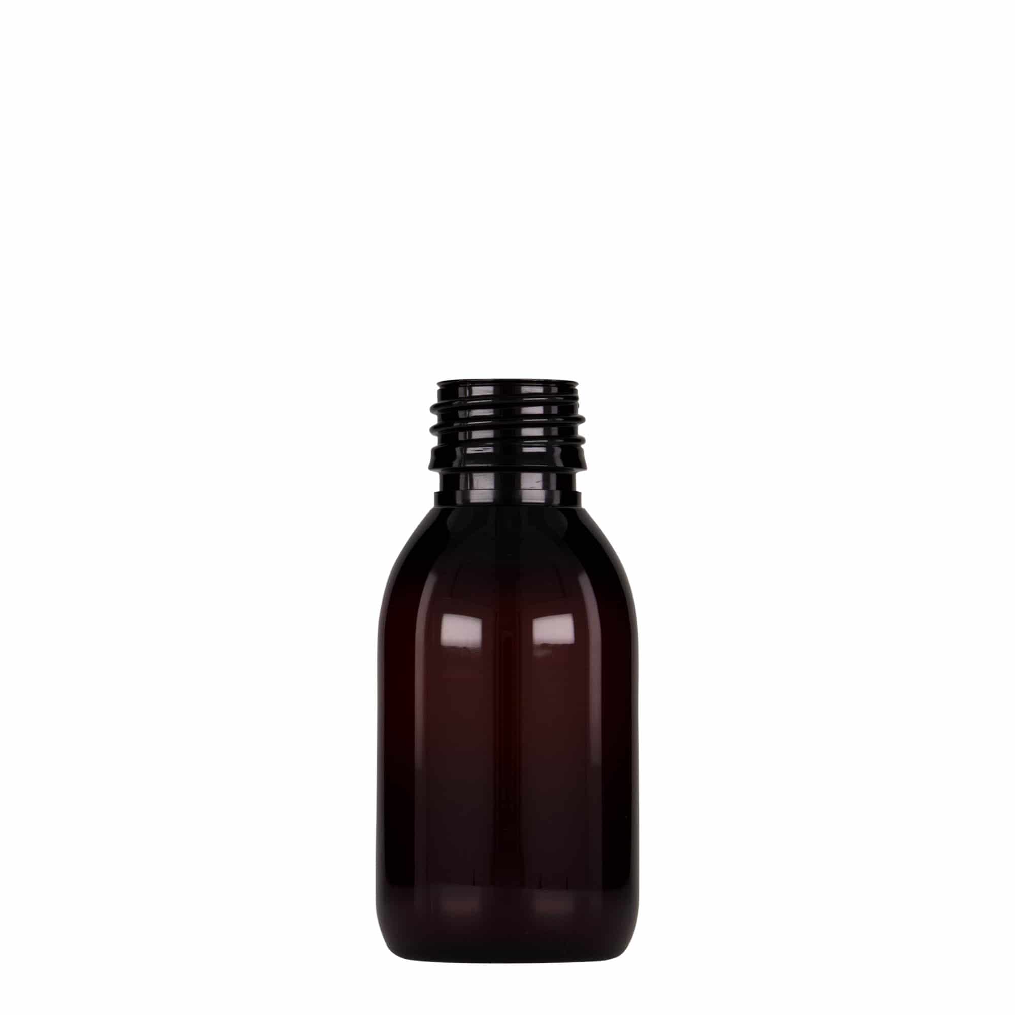 100 ml PET-medicinflaska, brun, plast, öppning: PP 28